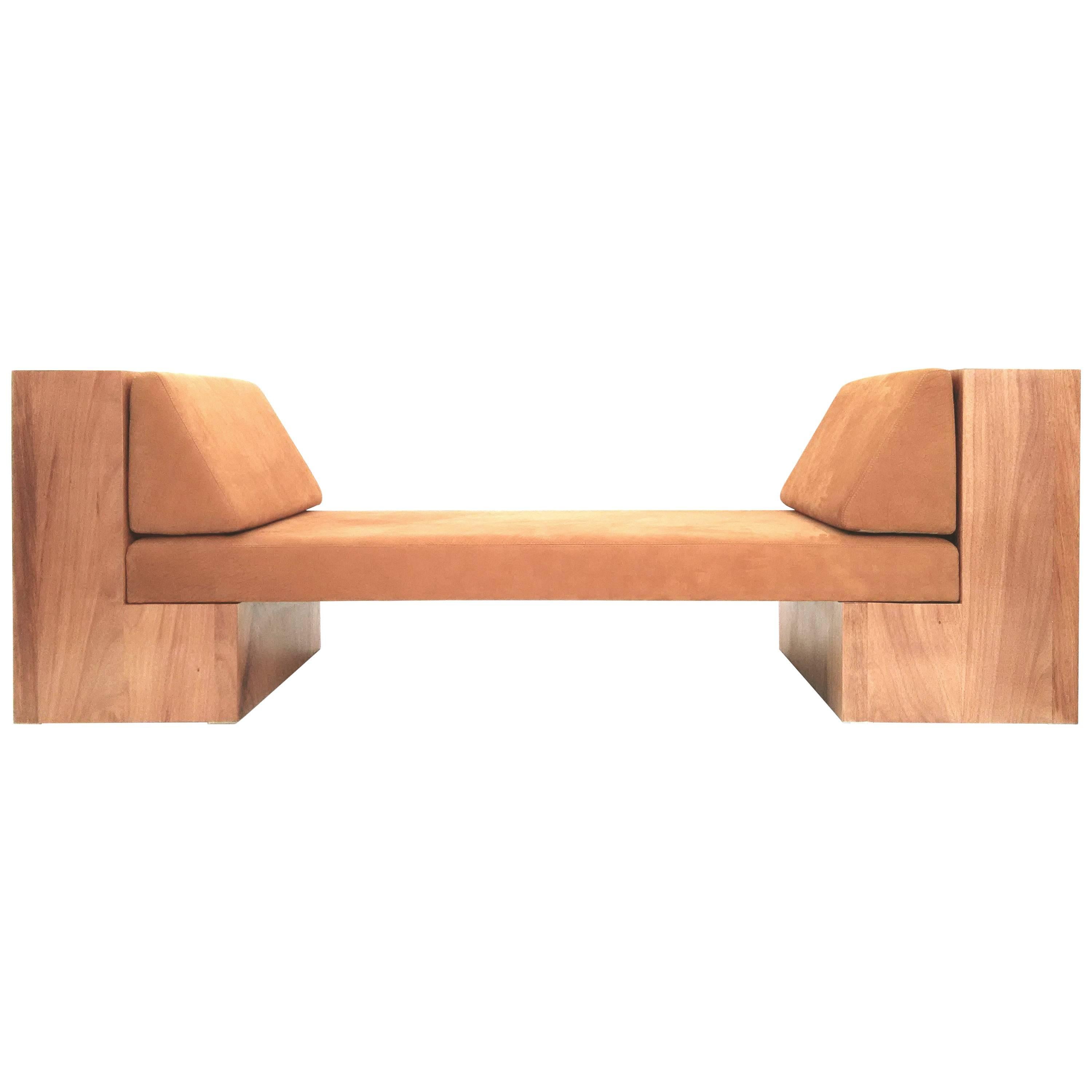 Contemporary INI Daybed in Solid Wood and Natural Leather For Sale