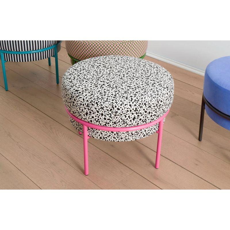 North American Contemporary Ink Blot Ottoman in Black and White Recycled Fabric with Pink Base For Sale