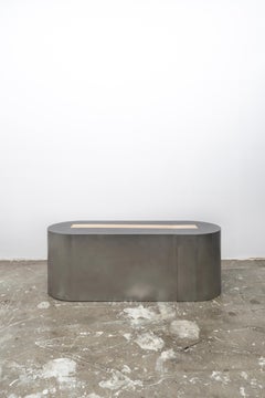 Contemporary Inlay Bench in Vegan Leather and Steel