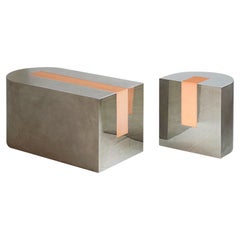 Contemporary Inlay Bench in Vegan Leather and Steel