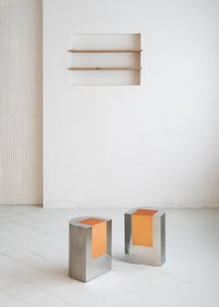Contemporary Inlay Stool in Vegan Leather and Steel