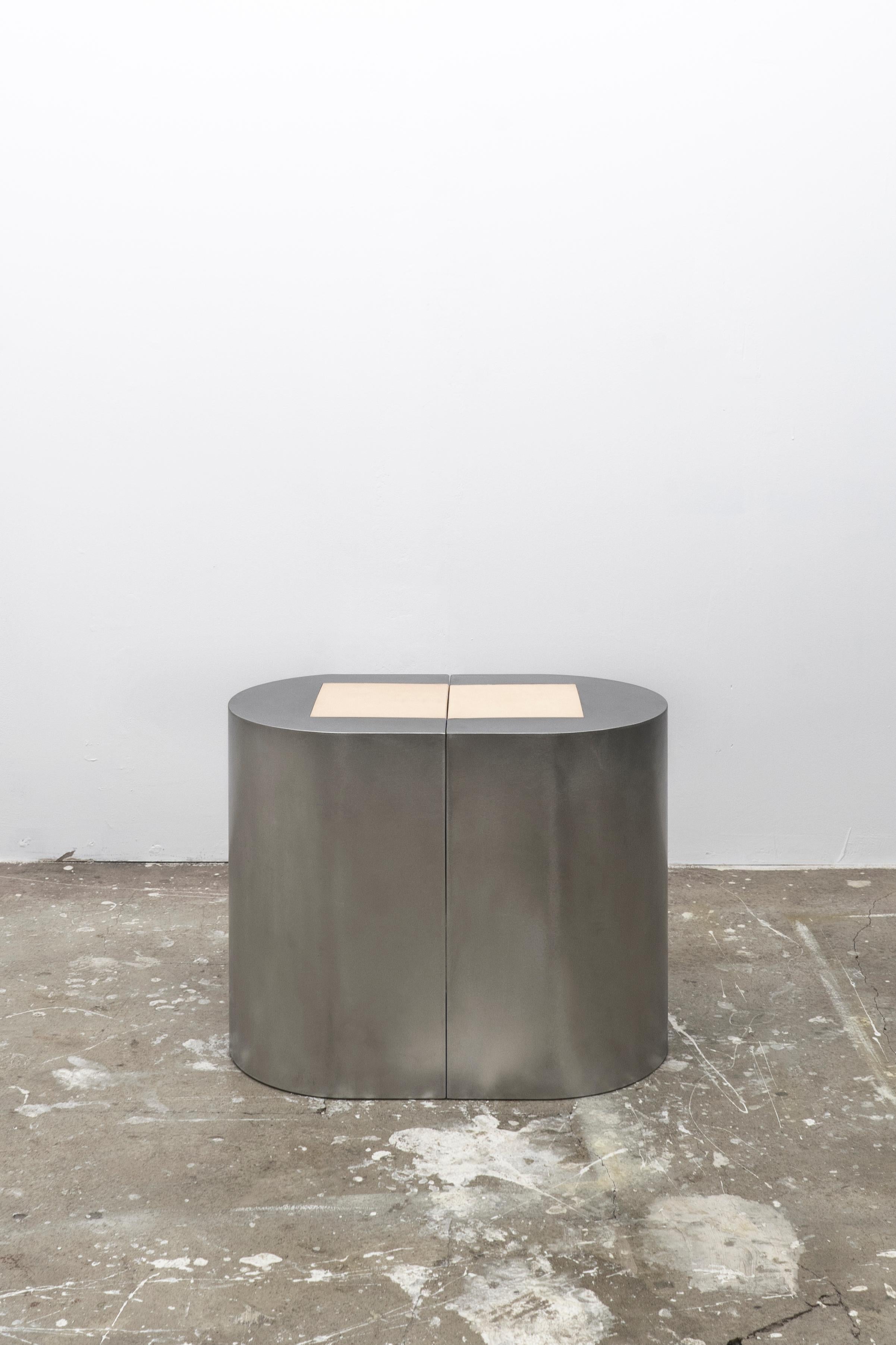 Contemporary Inlay Stool in Vegan Leather and Steel In New Condition For Sale In London, GB