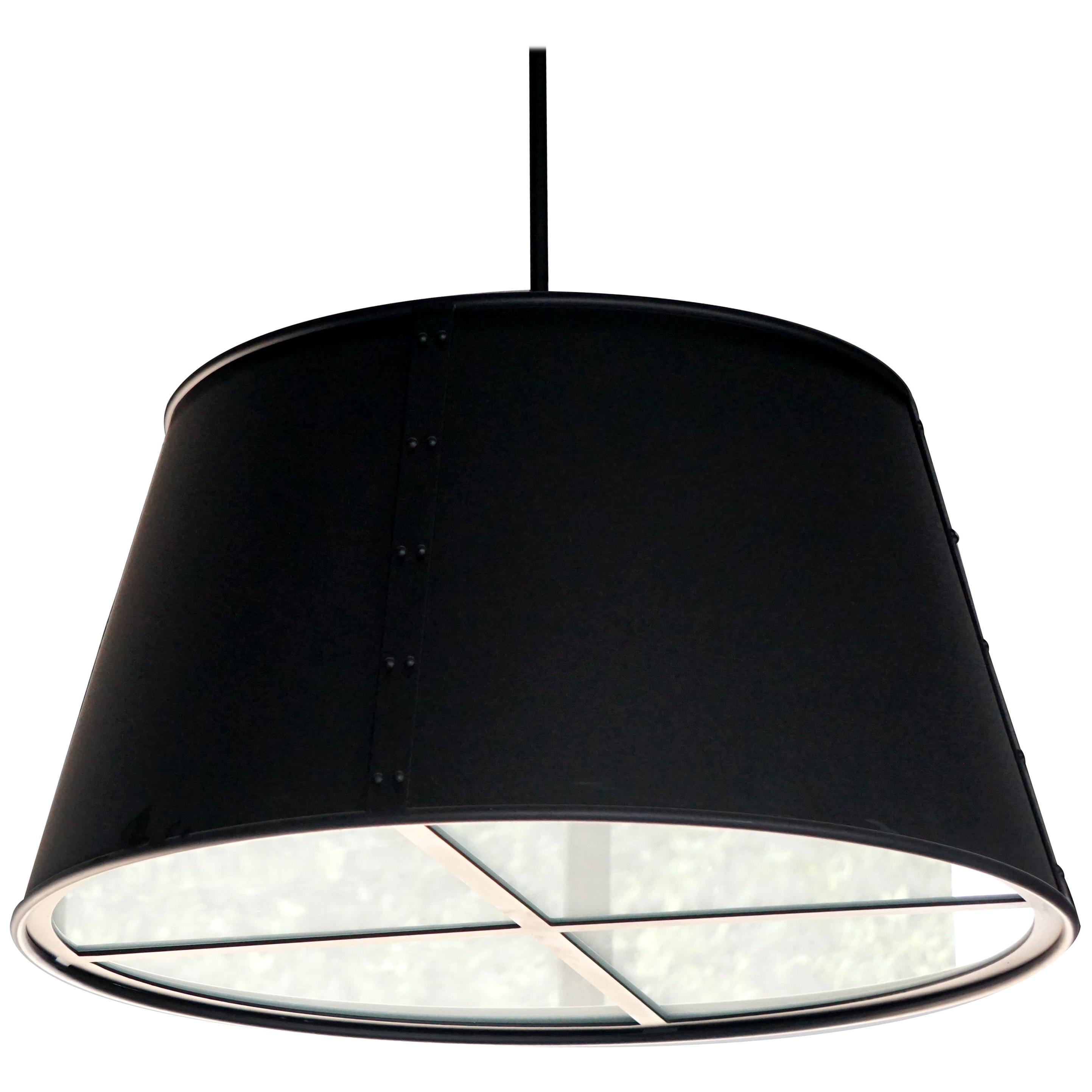 Suspension d'intérieur contemporaine avec abat-jour en forme de tambour, Stephen Shadley designs, noir