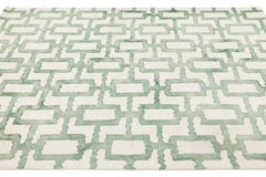 Contemporary Interlocking Trellis Hand-Tufted Premium Wool Area Rug Sage & Cream