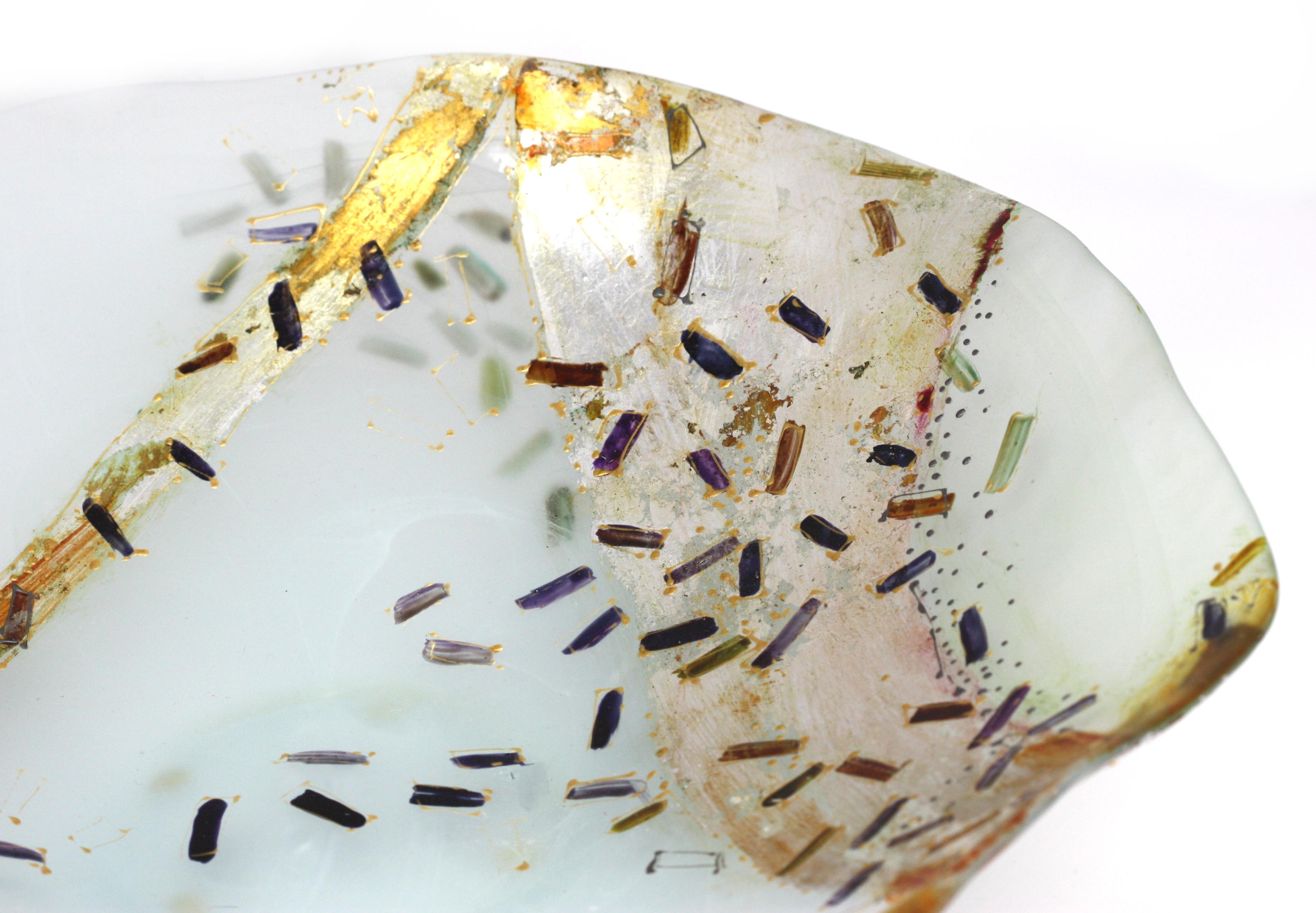 Contemporary Internally Decorated Frosted Glass Bowl In Good Condition For Sale In West Palm Beach, FL