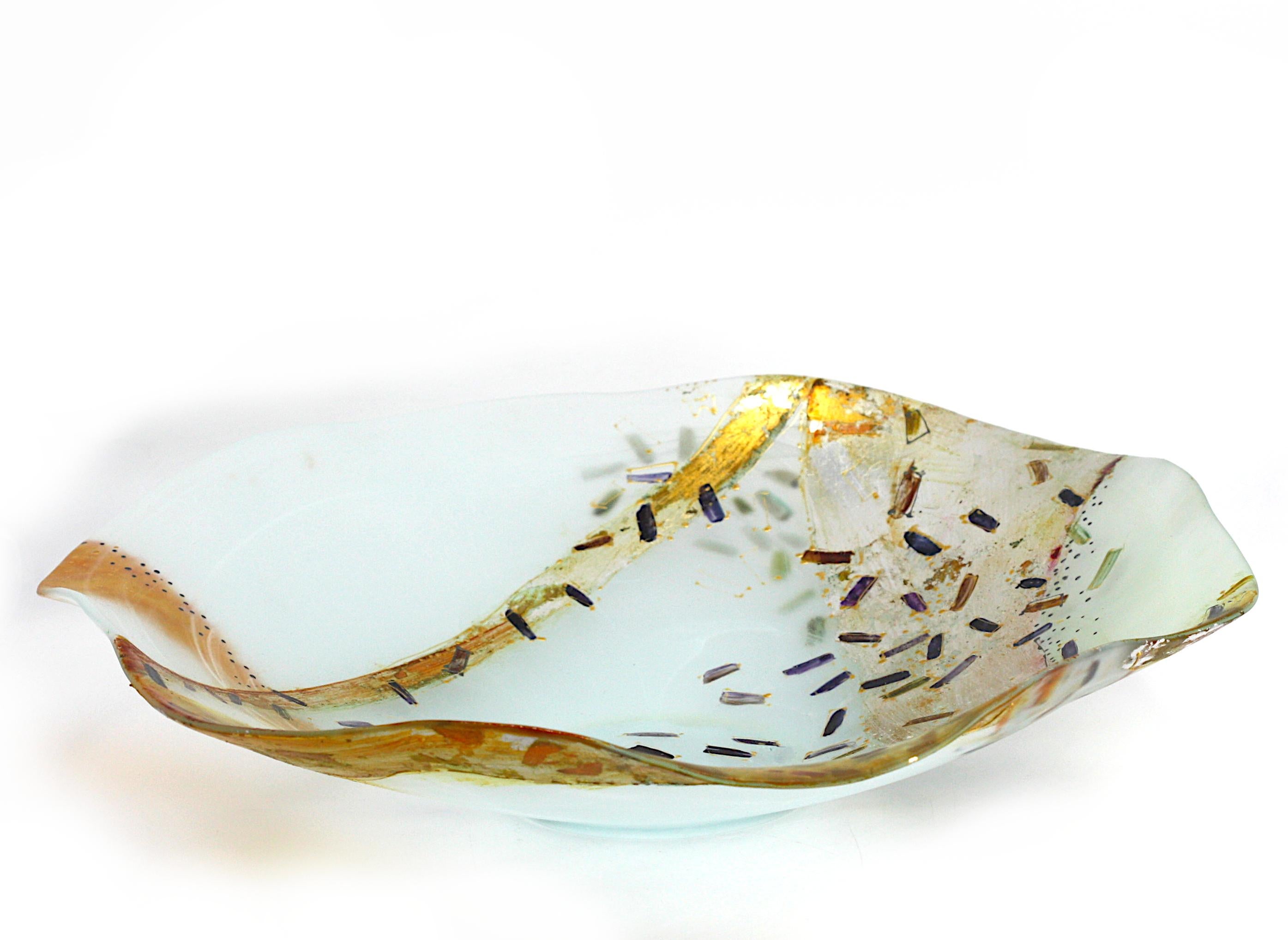 20th Century Contemporary Internally Decorated Frosted Glass Bowl For Sale