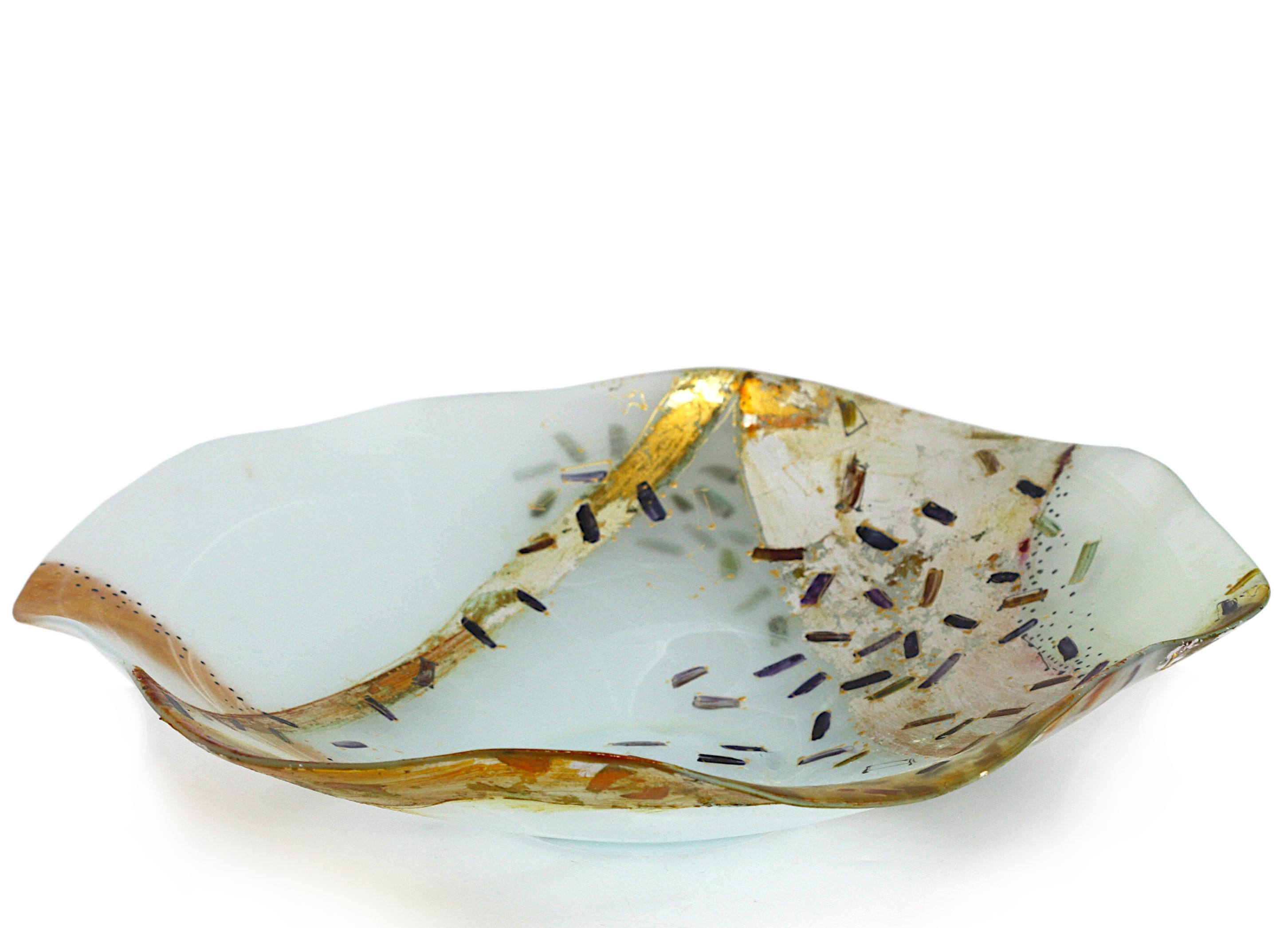 Contemporary Internally Decorated Frosted Glass Bowl For Sale 3