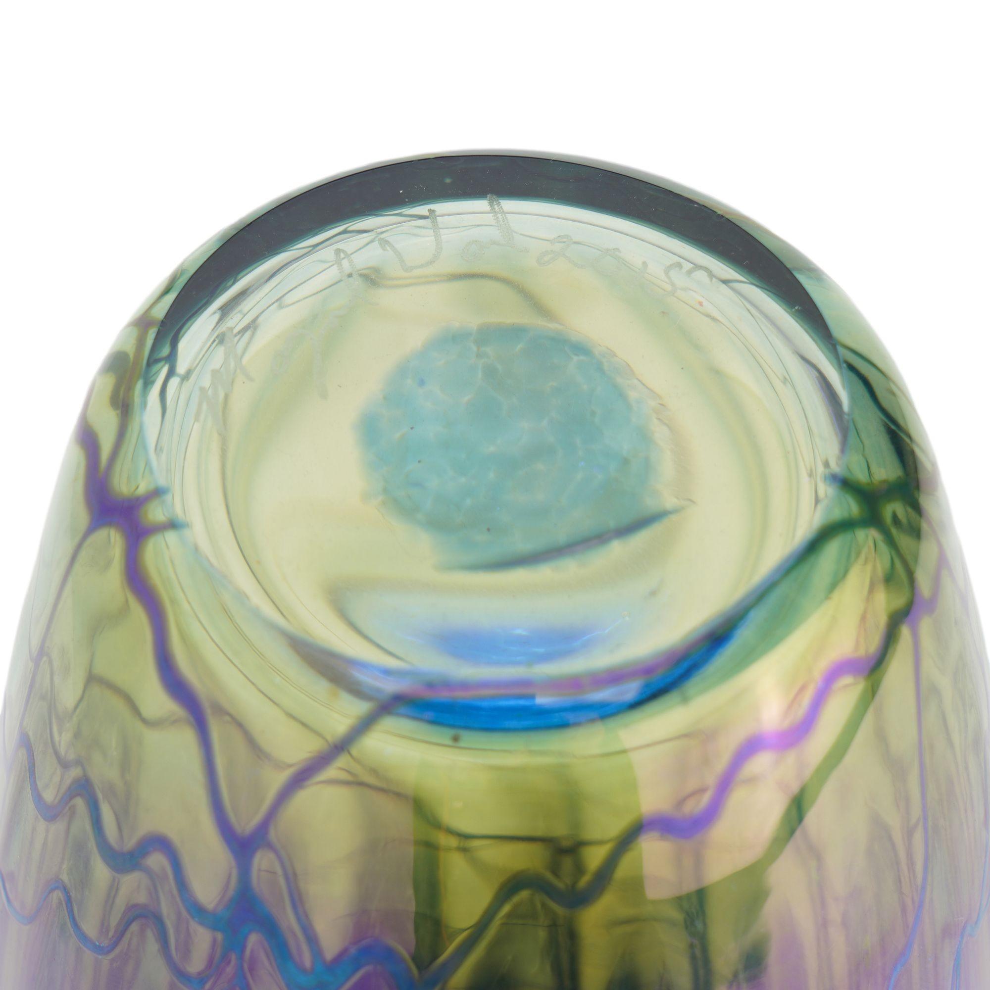 Contemporary iridescent blue blown glass vase by Mayauel Ward, 2015 For Sale 7