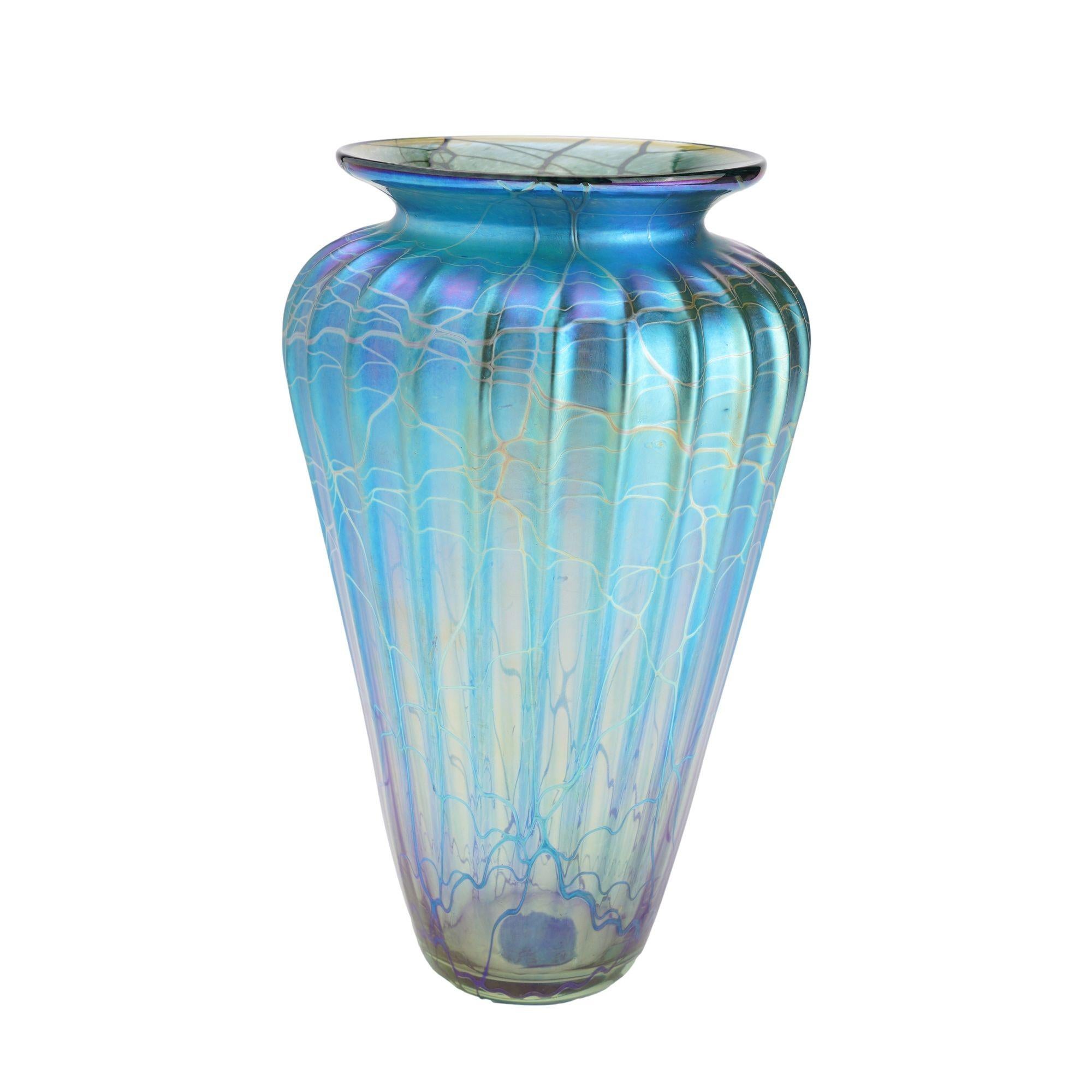 Contemporary iridescent blue blown glass vase by Mayauel Ward, 2015 In Excellent Condition For Sale In Kenilworth, IL
