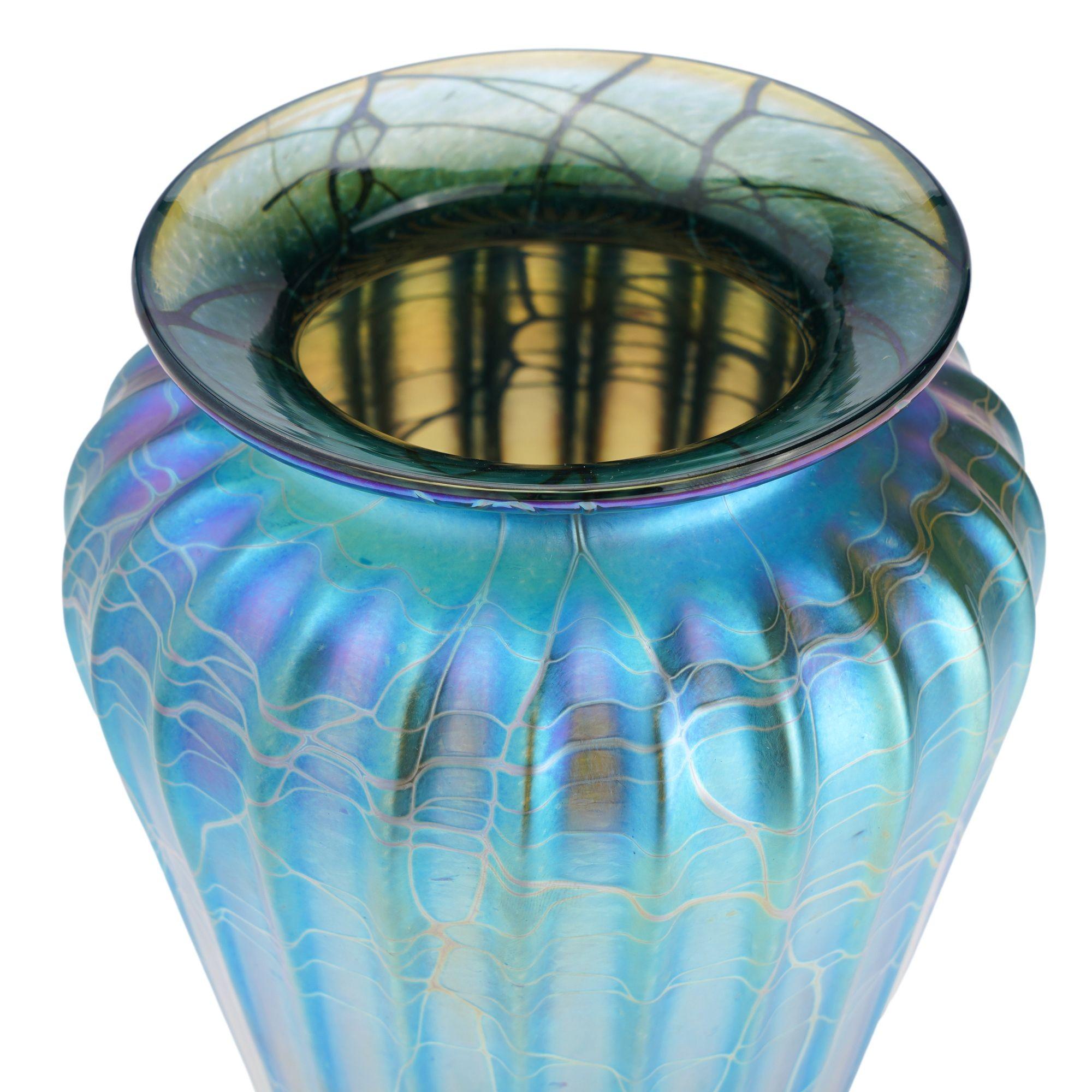 Blown Glass Contemporary iridescent blue blown glass vase by Mayauel Ward, 2015 For Sale