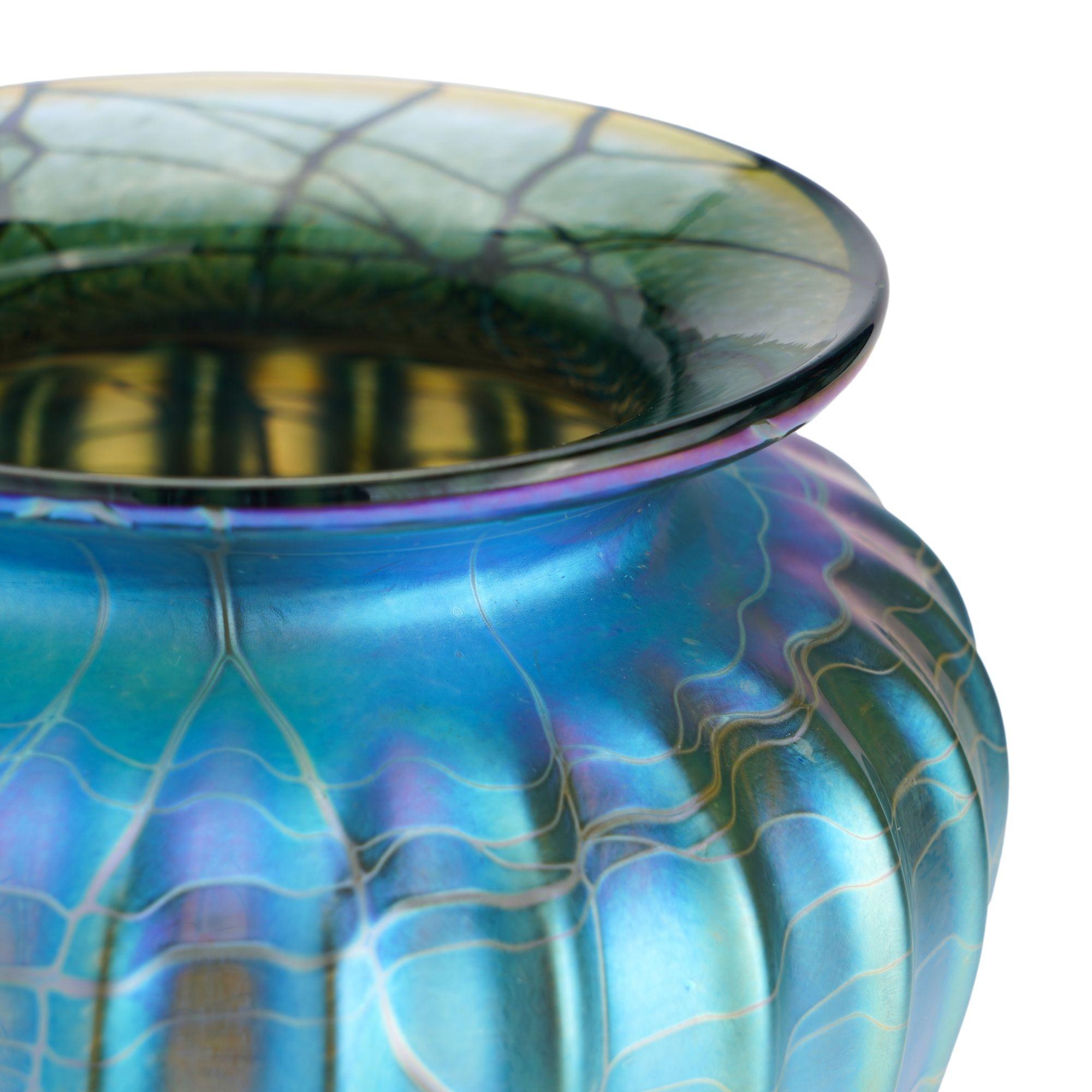 Contemporary iridescent blue blown glass vase by Mayauel Ward, 2015 For Sale 1