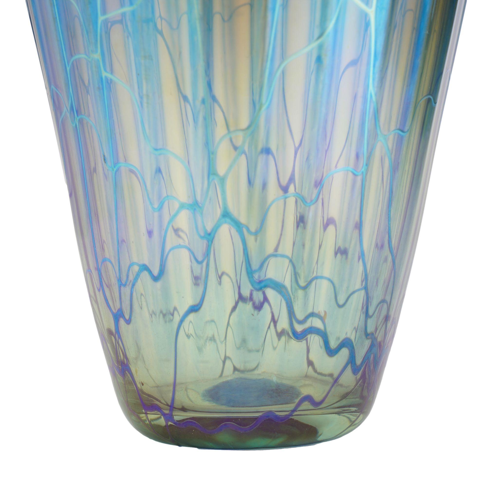 Contemporary iridescent blue blown glass vase by Mayauel Ward, 2015 For Sale 3