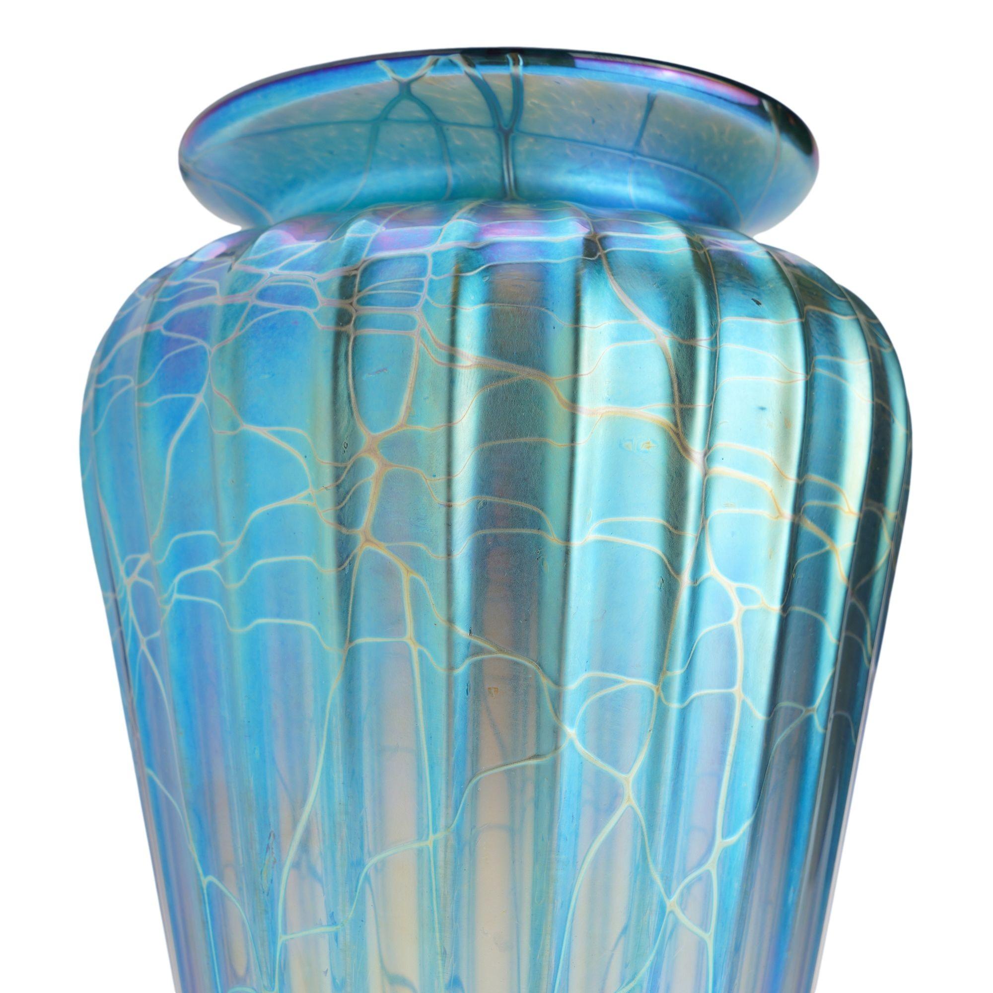 Contemporary iridescent blue blown glass vase by Mayauel Ward, 2015 For Sale 4