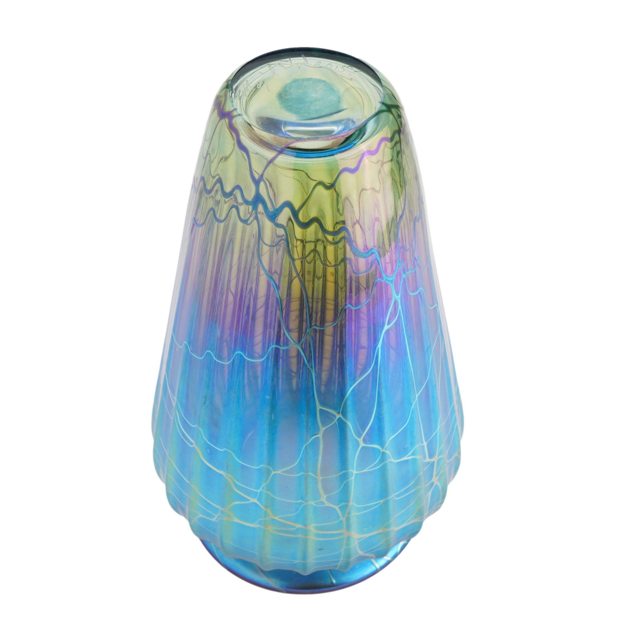 Contemporary iridescent blue blown glass vase by Mayauel Ward, 2015 For Sale 5