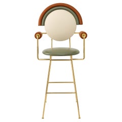 Contemporary Iris Bar Stool with Leather and Brass