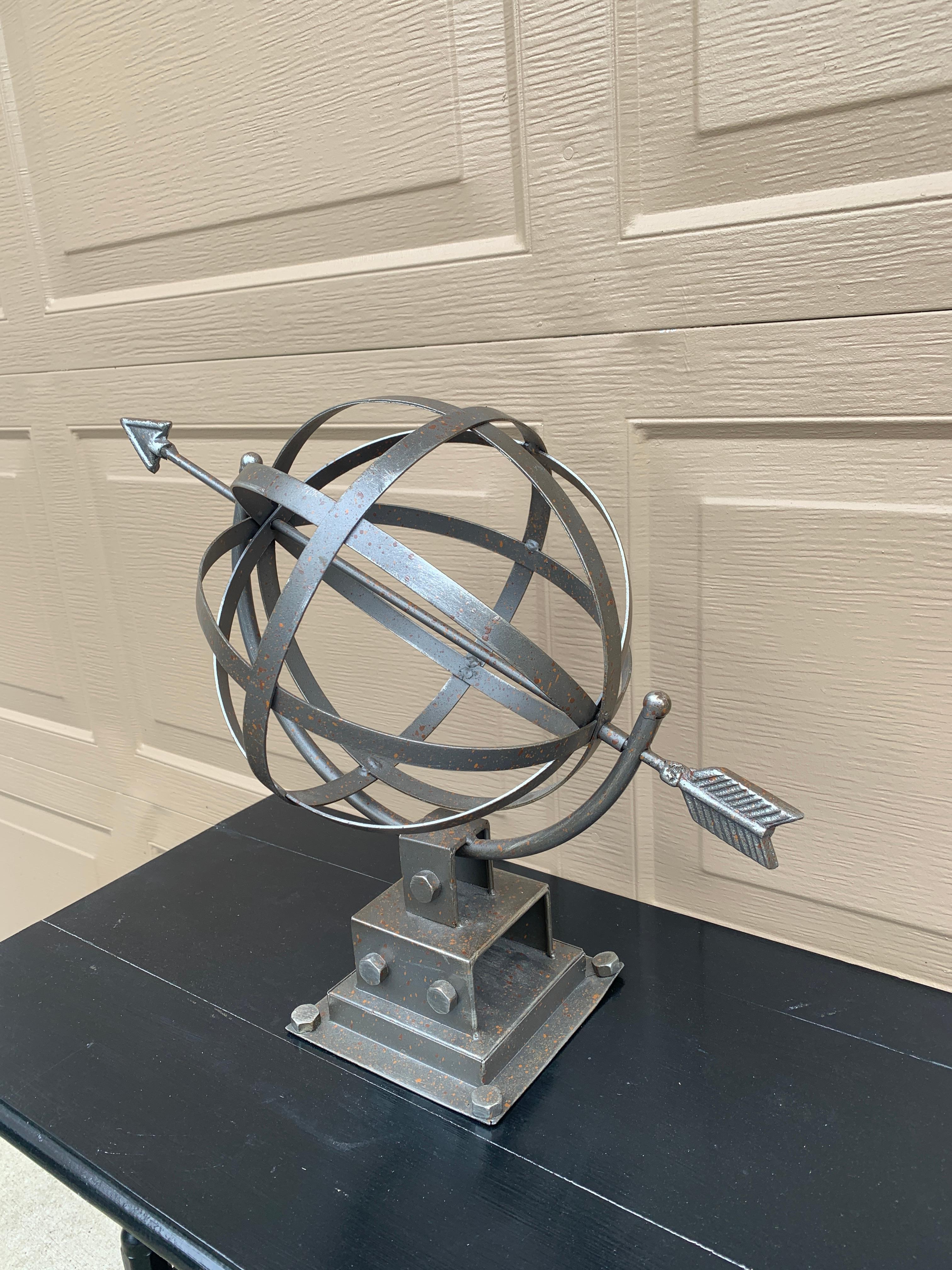 Brutalist Contemporary Iron Garden Armillary Sundial For Sale