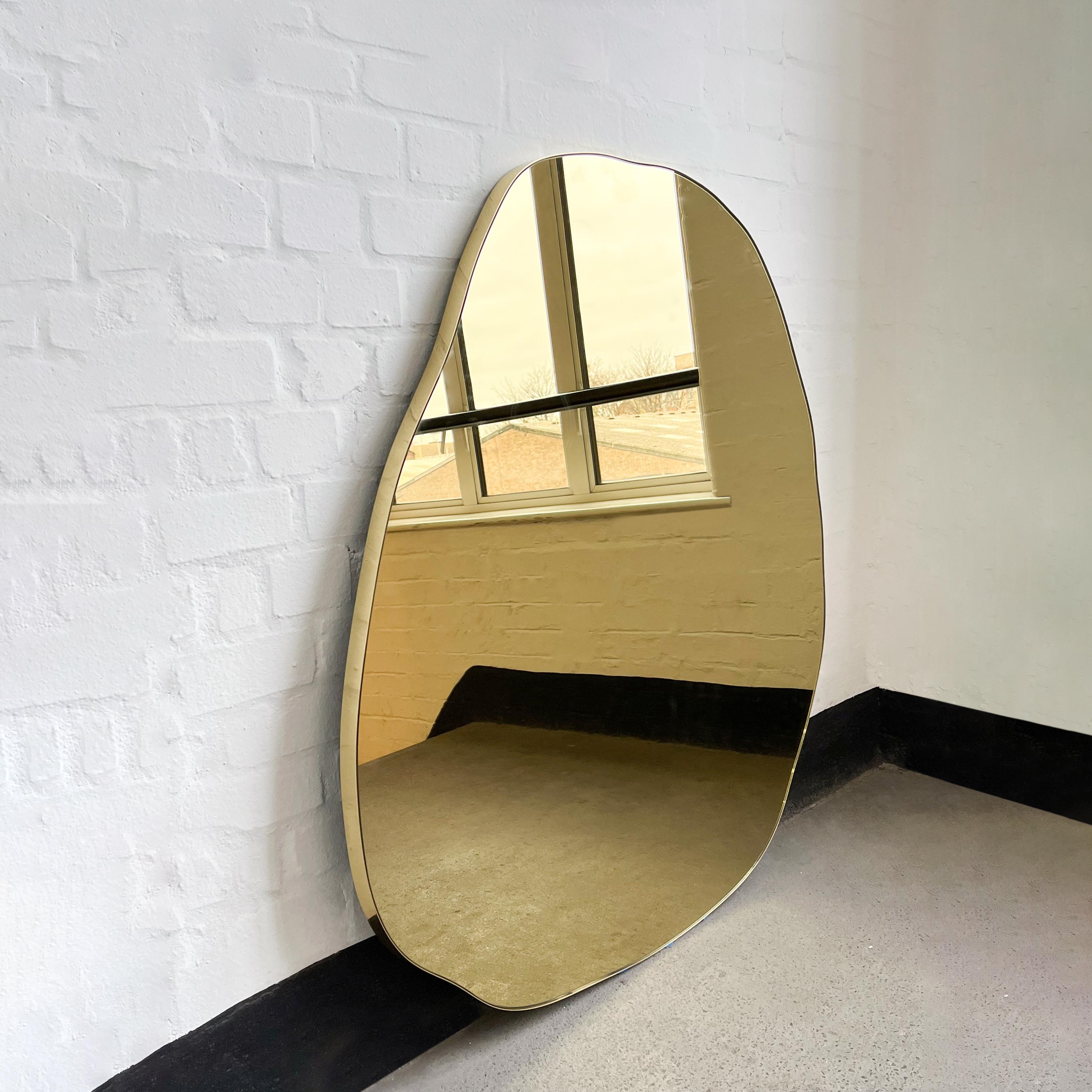 Contemporary Irregular Freeform Gold Tinted Mirror with Brass Frame, Oversized In New Condition For Sale In London, GB