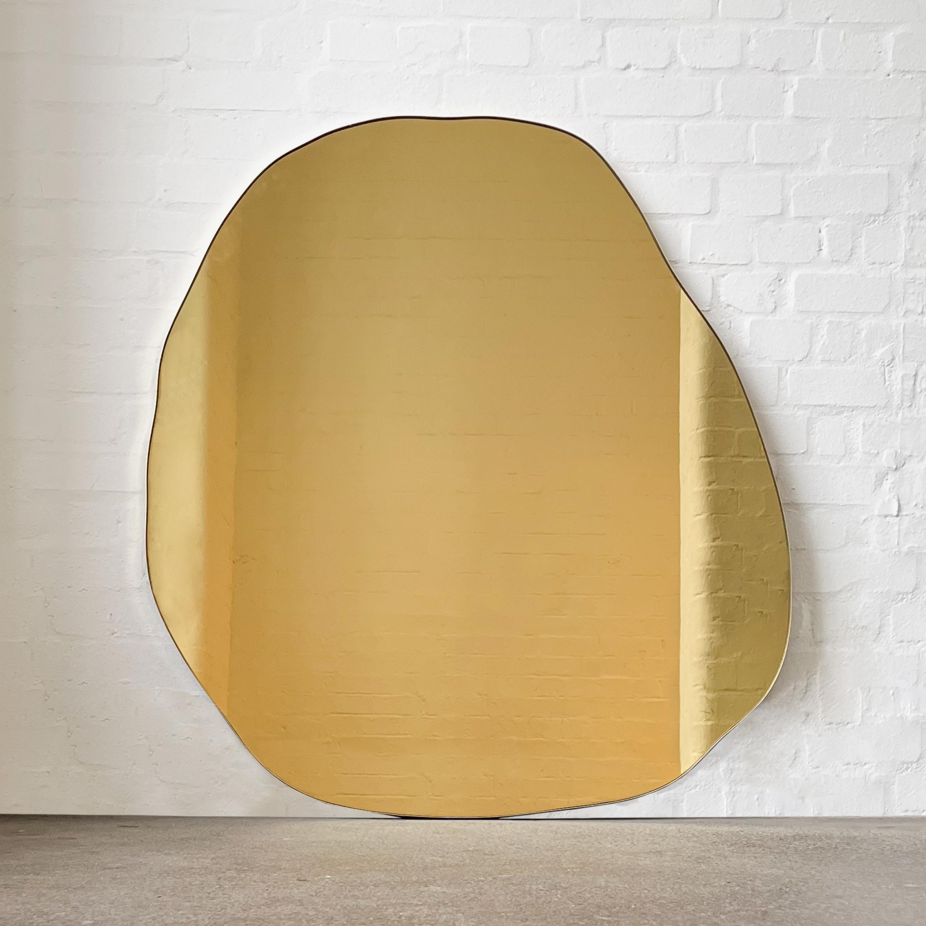 Contemporary Irregular Freeform Gold Tinted Mirror with Brass Frame, Oversized For Sale 3