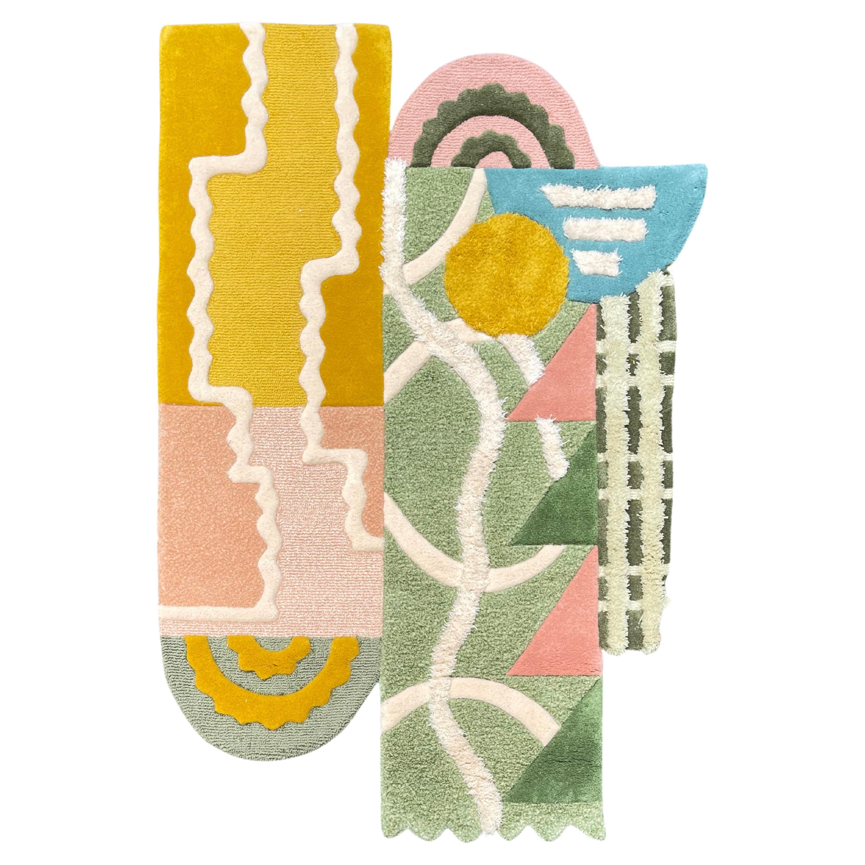 ' Hellow Yellow ' Modern Style Rug with Irregular Shapes mixed with Pastel Yellow Green Peach Beige and Blue

Original designed by RAG Home Jakarta
Hand-tufted with mixed carving embossed shaggy loop cut methods and bright and pastel colours. It can