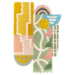 Tapis de style moderne aux formes irrégulières mélangées à du jaune pastel vert pêche beige