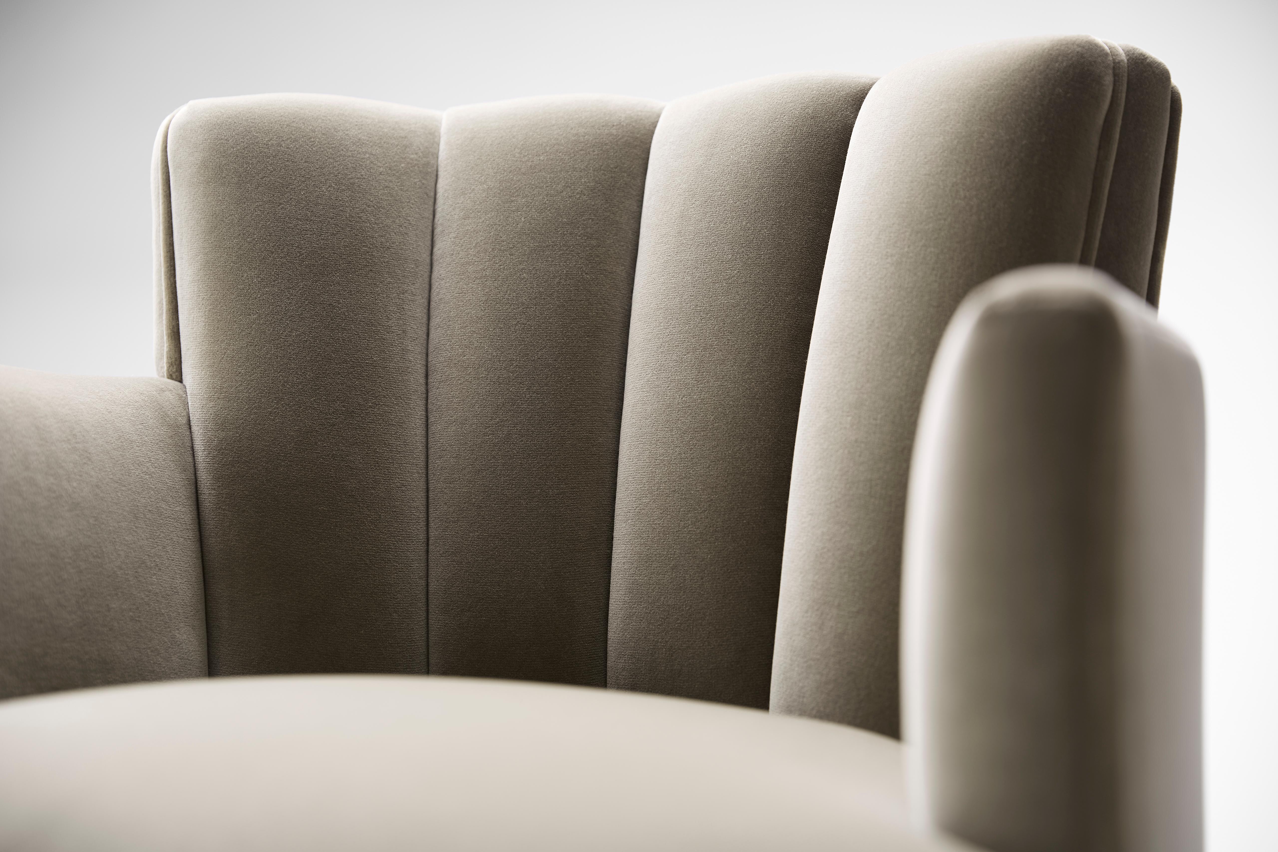 Modern Contemporary Isabella Carver Chair in grey cotton velvet with Solid Walnut Legs For Sale