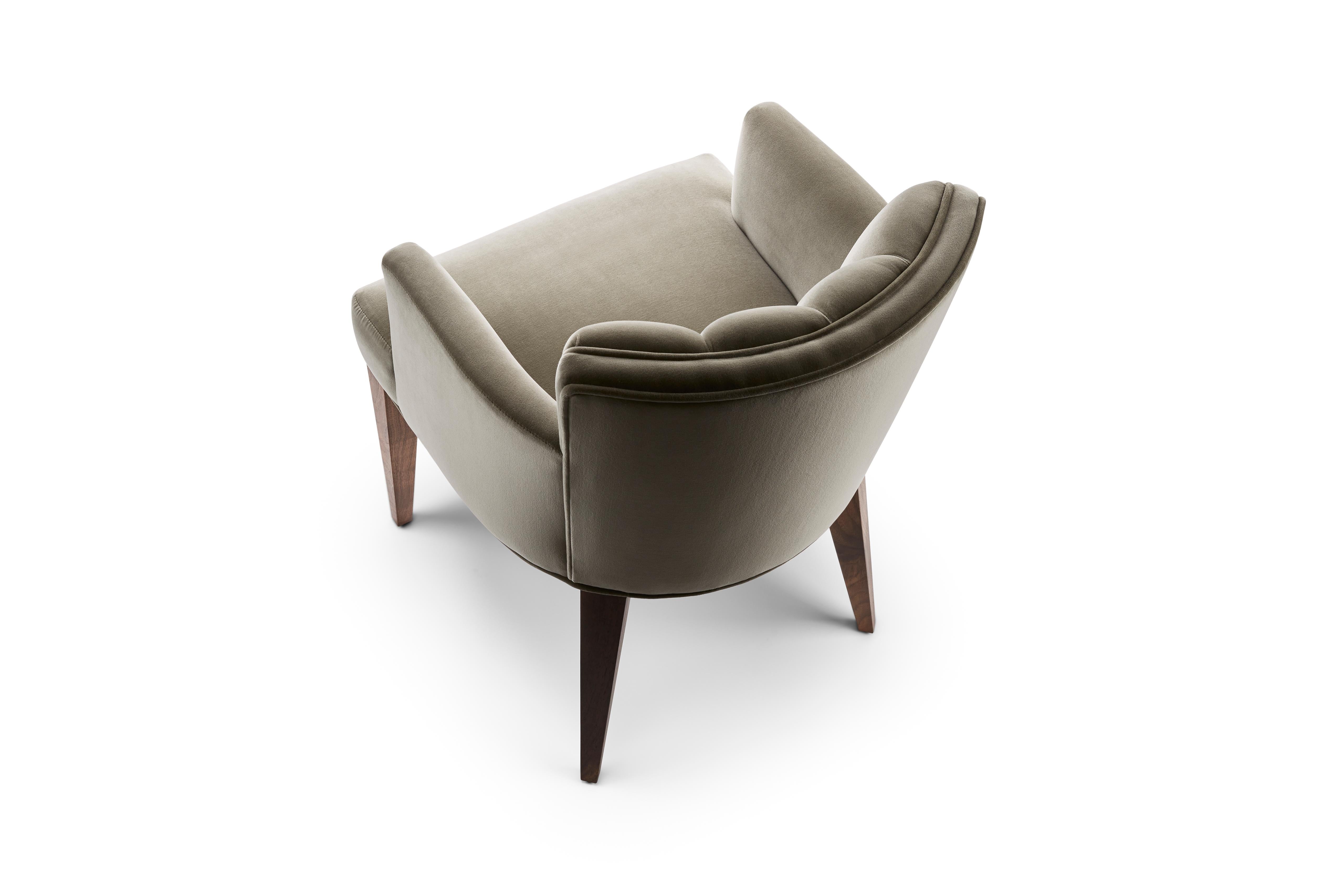 English Contemporary Isabella Carver Chair in grey cotton velvet with Solid Walnut Legs For Sale