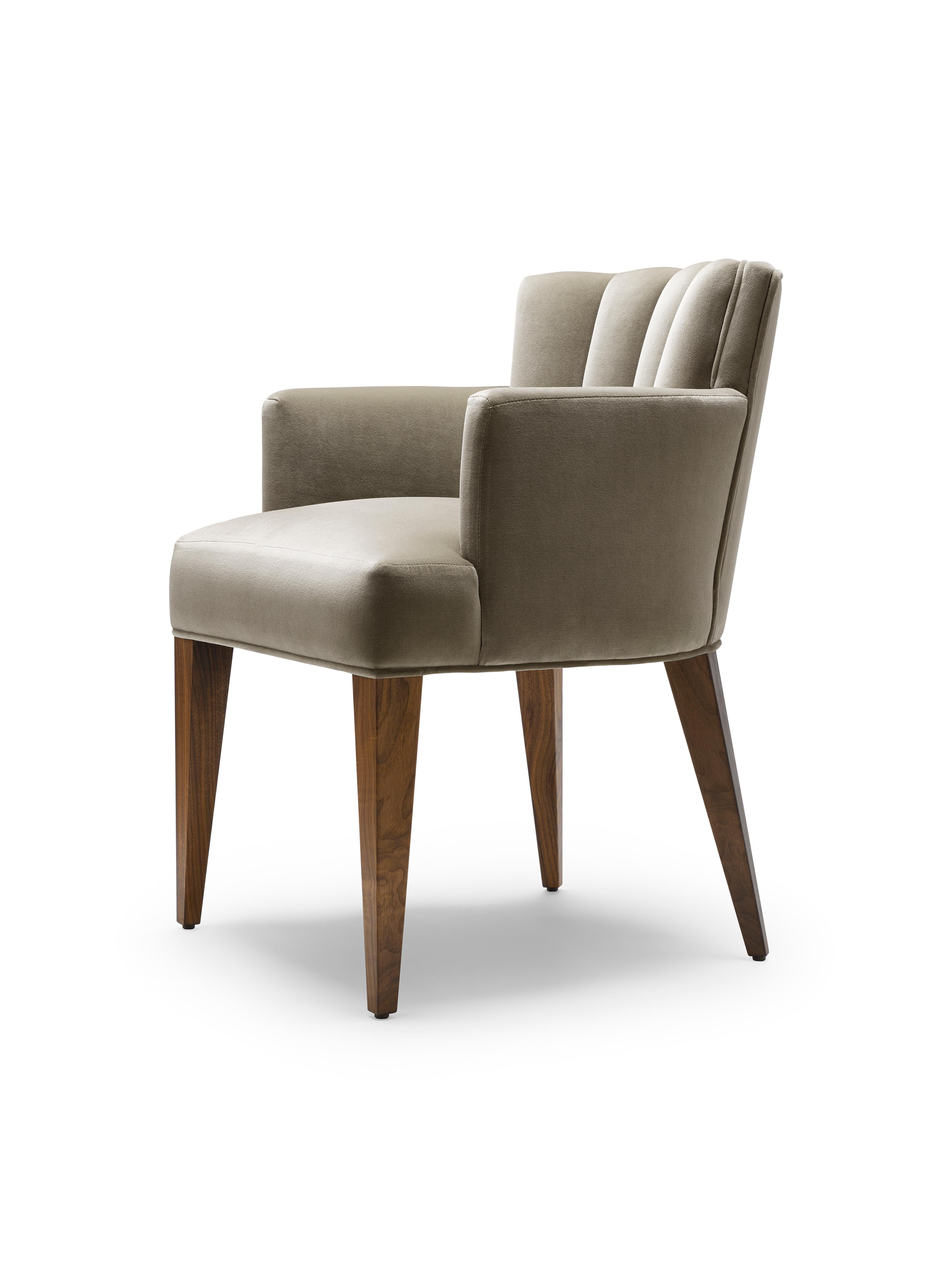Ebonized Contemporary Isabella Carver Chair in grey cotton velvet with Solid Walnut Legs For Sale