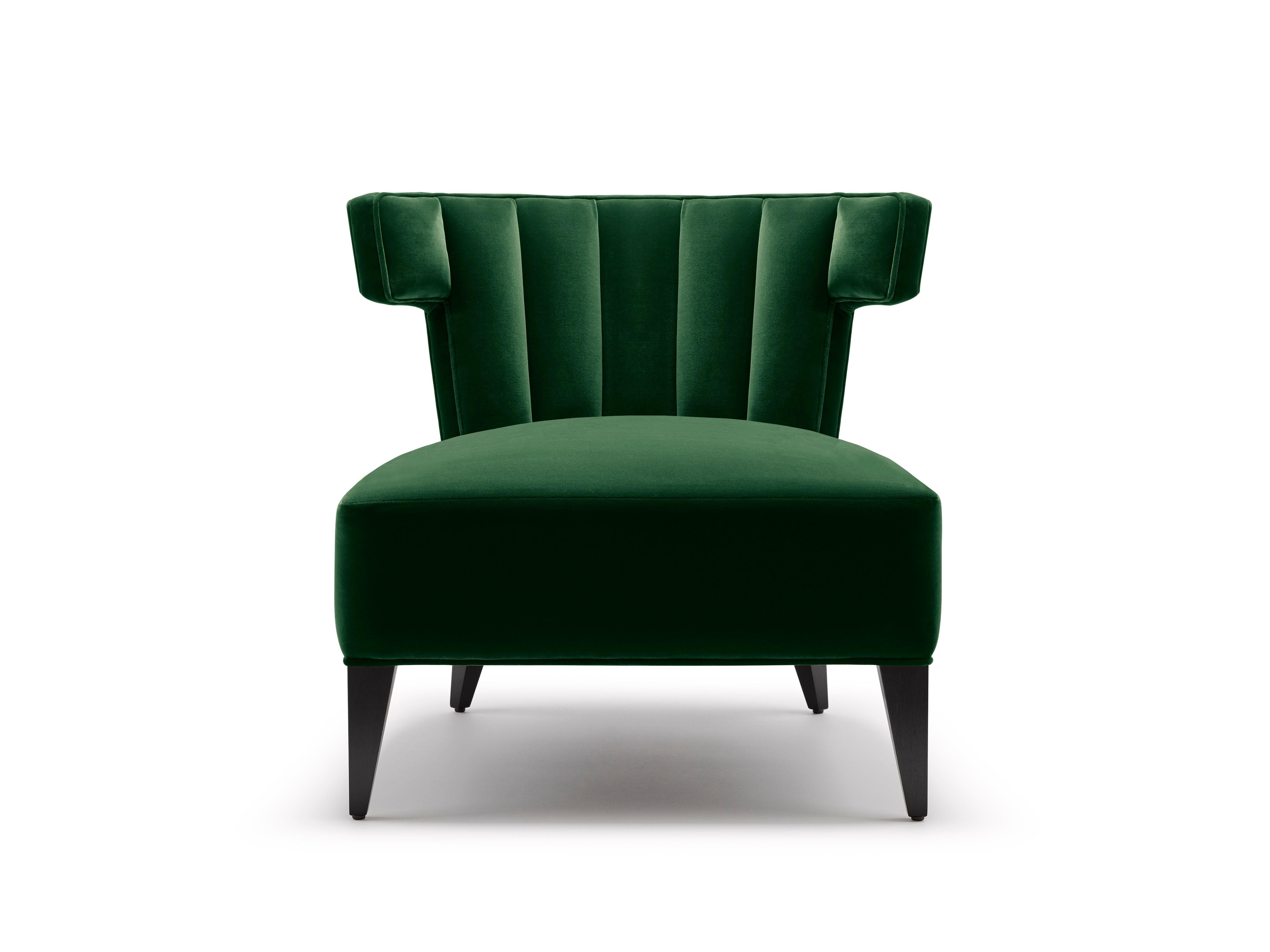 Contemporary Isabella Channelled Slipper Chair aus rotem Samt mit Beinen aus Nussbaum (Ebonisiert) im Angebot