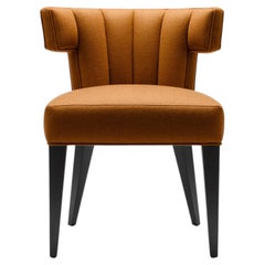 Contemporary Isabella Dining Chair Scalloping in Wool with Solid Walnut Legs