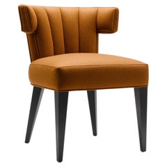 Contemporary Isabella Dining Chair Scalloping in Wool with Solid Walnut Legs