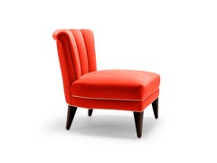 Contemporary Isabella Occasional Chair in Dedar Piment Velvet with Walnut Legs