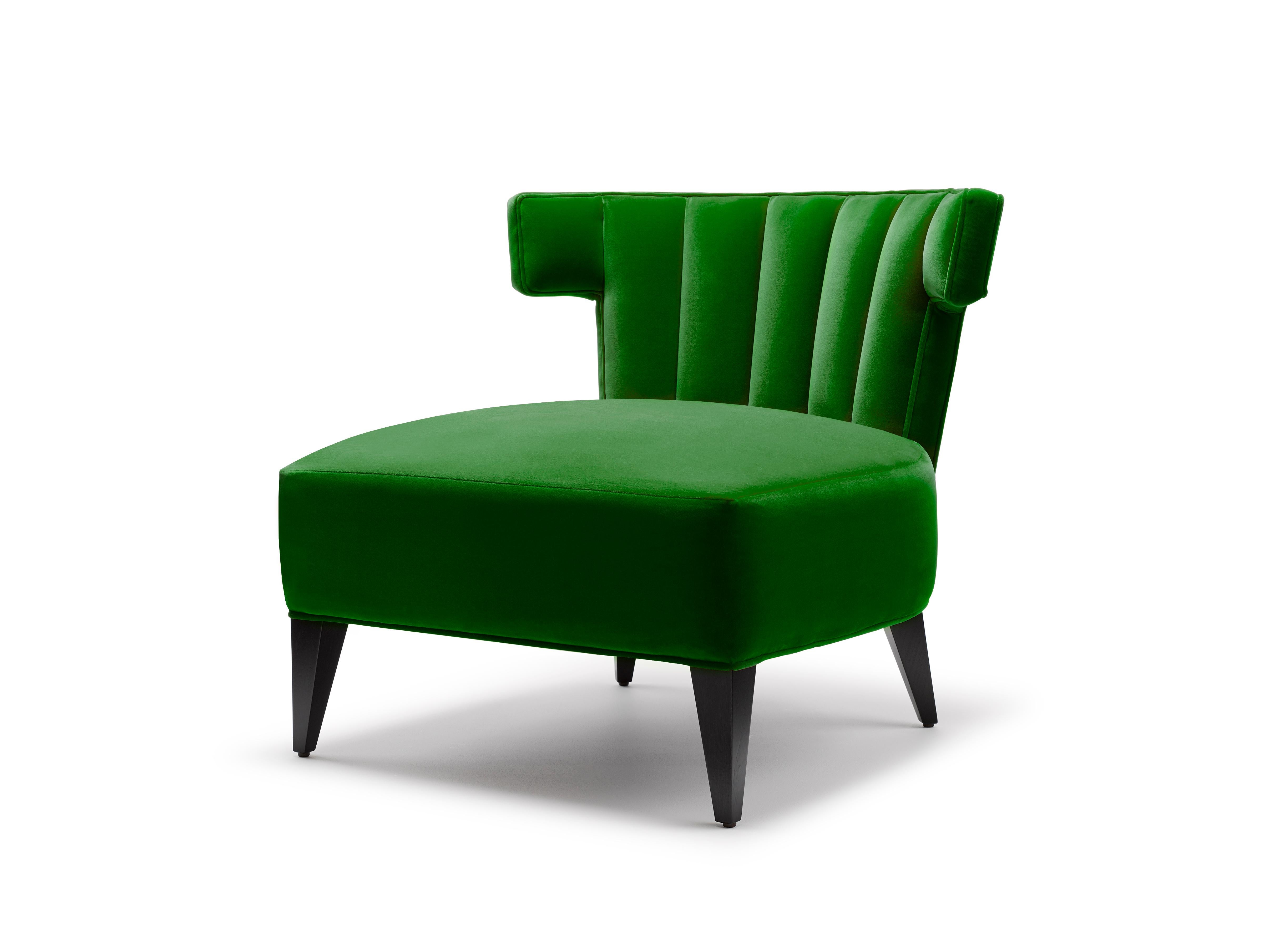 Modern Contemporary Isabella Scalloped Slipper Chair Emerald Green Velvet Walnut Legs For Sale