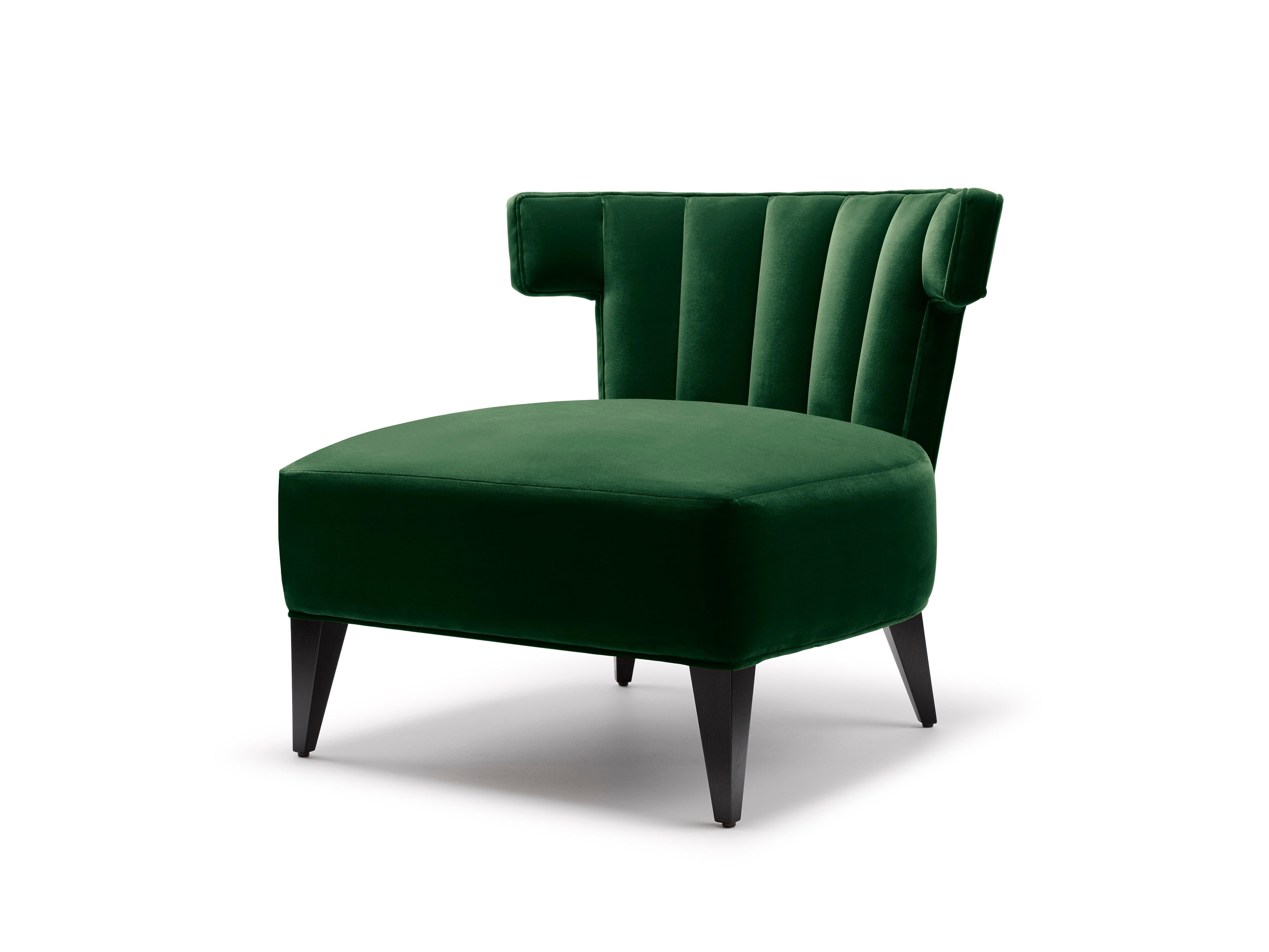 Ébénisé Contemporary Isabella Scalloped Slipper Chair Emerald Green Velvet Walnut Legs en vente