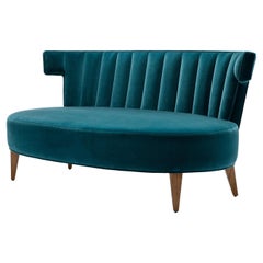 Contemporary Isabella Sofa in Designers Guild Kingfisher Velvet with Walnut Legs