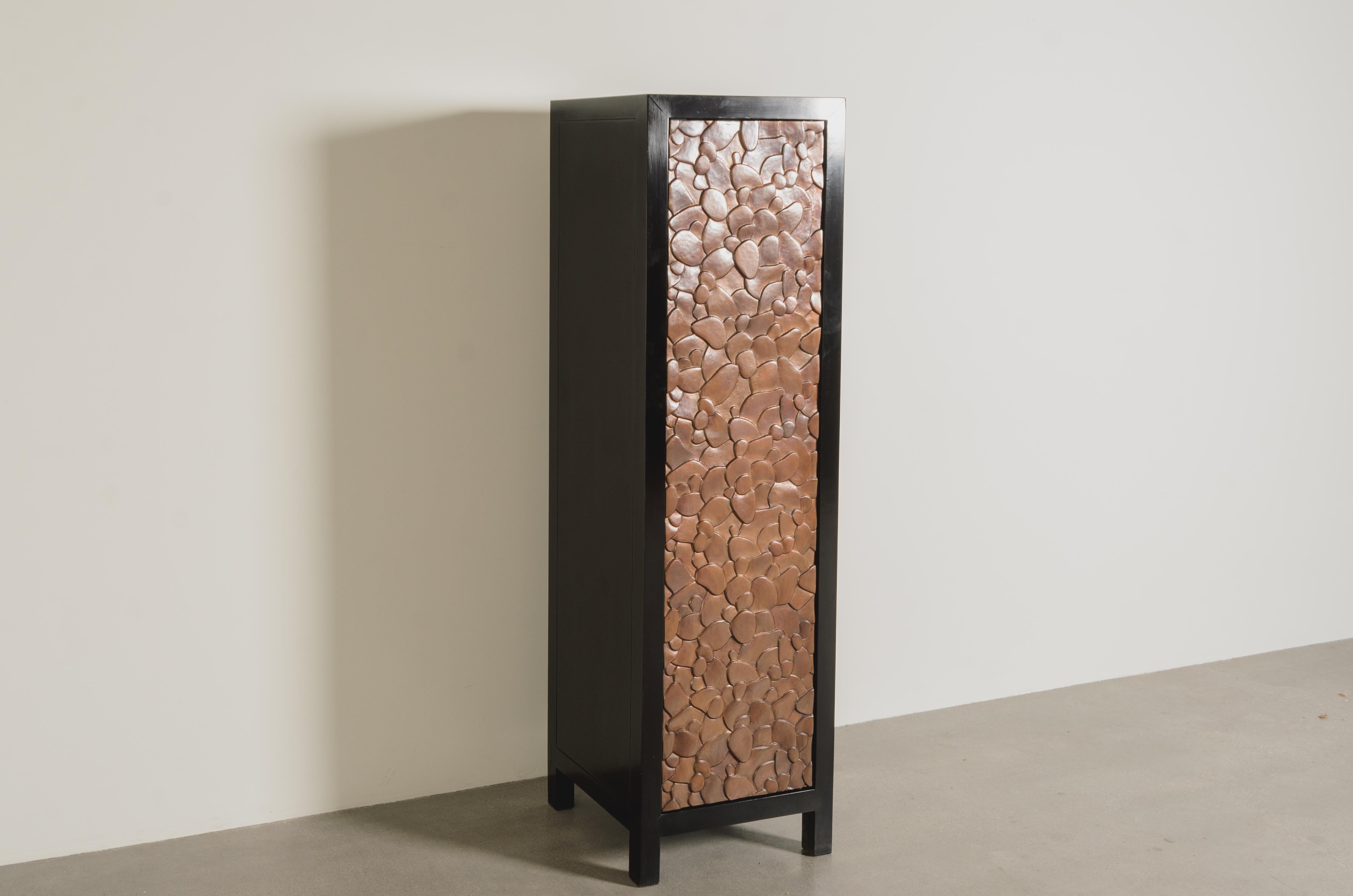 Repoussé Contemporary Isola Design Copper Repousse Door Narrow Cabinet by Robert Kuo For Sale