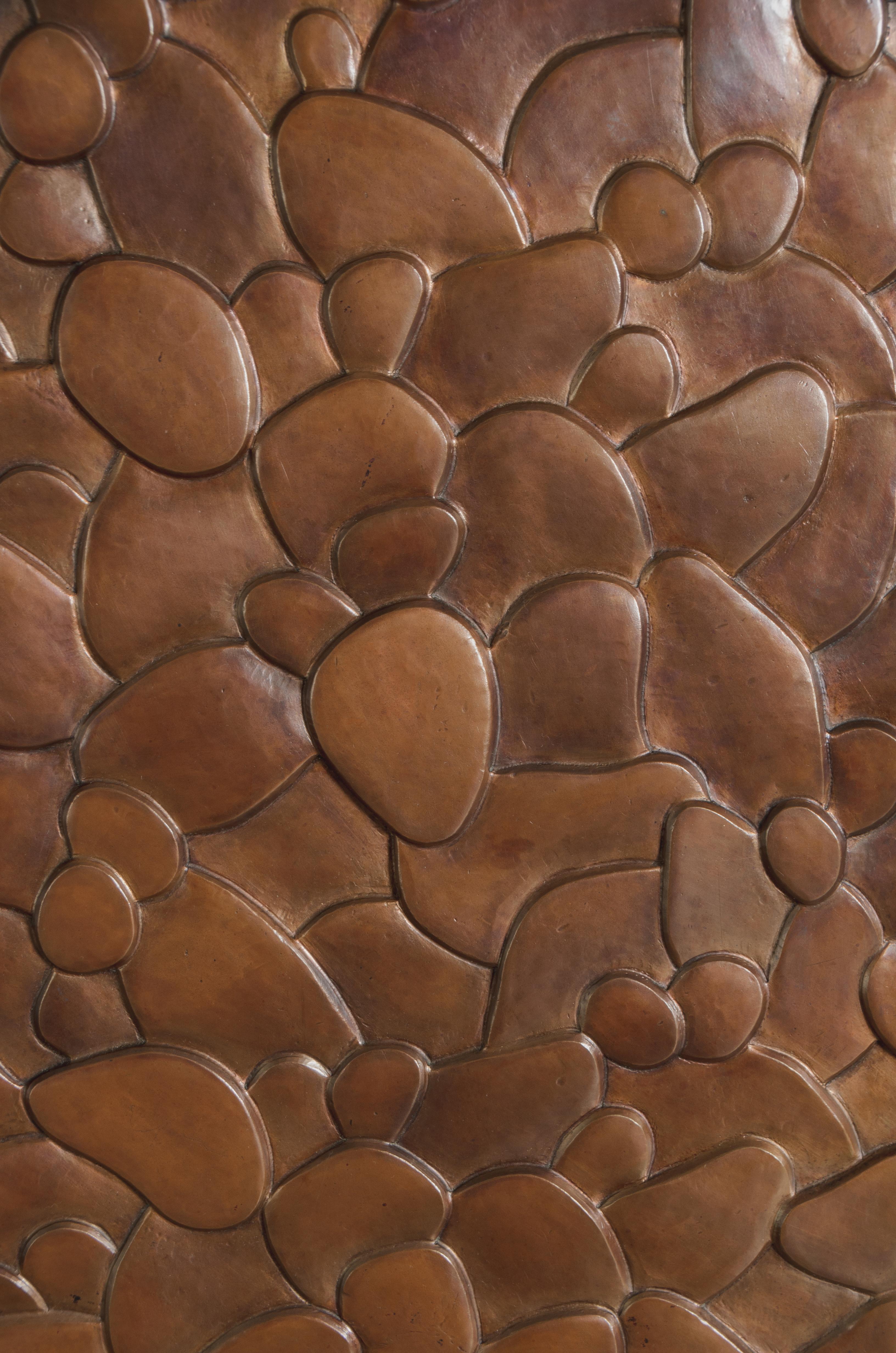 Contemporary Isola Design Copper Repousse Door Narrow Cabinet by Robert Kuo In New Condition For Sale In Los Angeles, CA