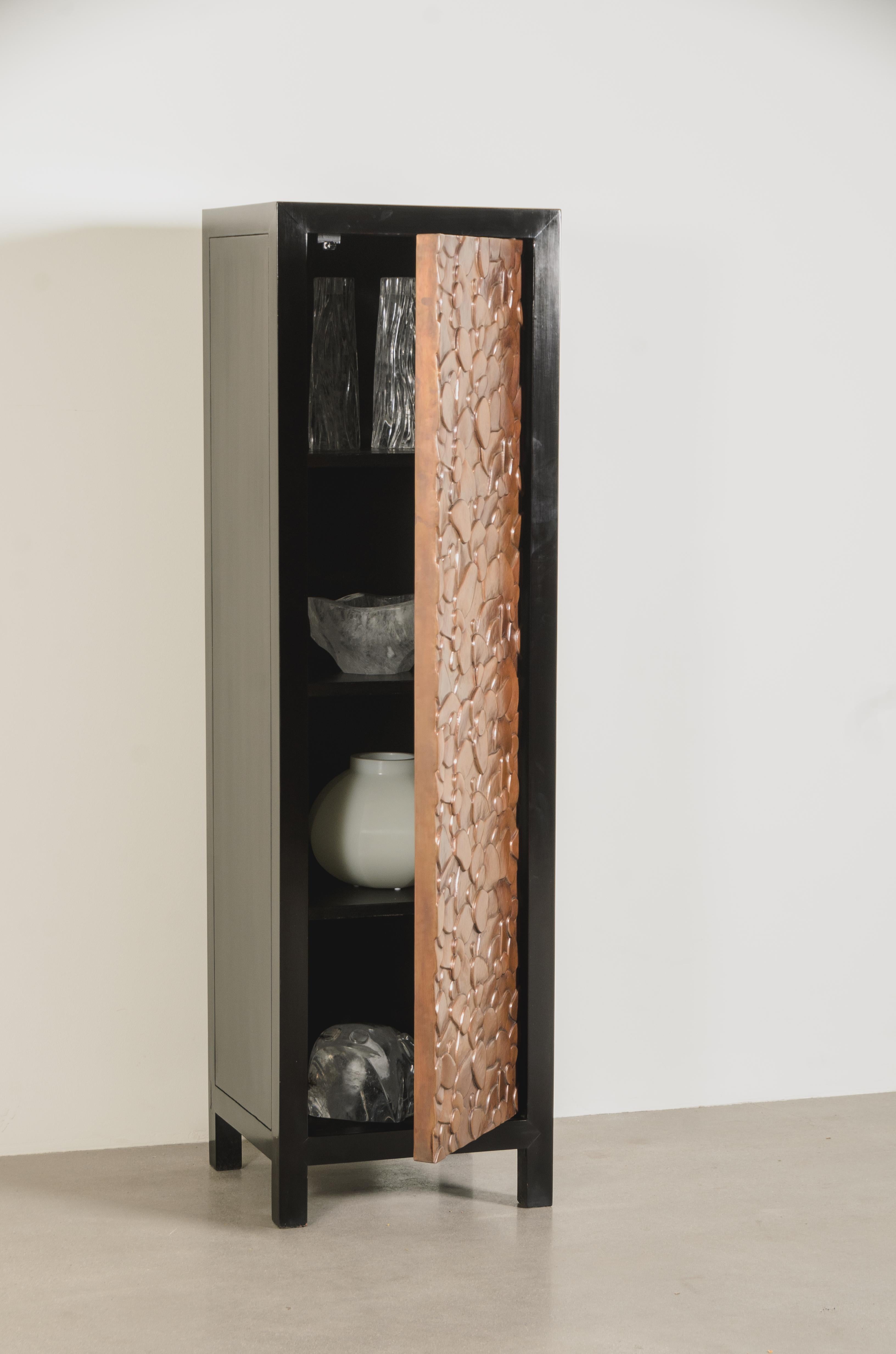 Contemporary Isola Design Copper Repousse Door Narrow Cabinet by Robert Kuo For Sale 1