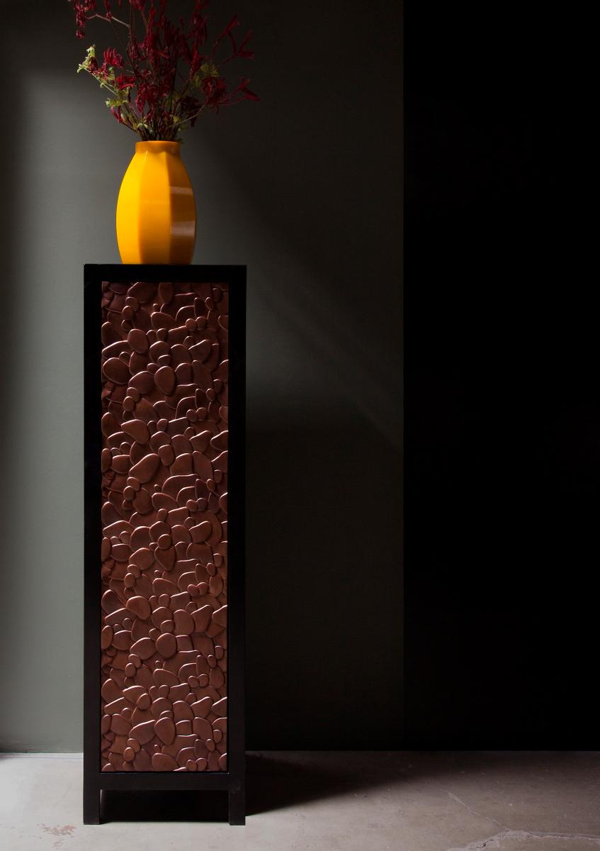 Contemporary Isola Design Copper Repousse Door Narrow Cabinet by Robert Kuo For Sale 2