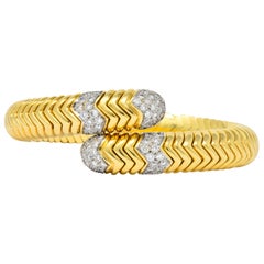 Contemporary Italian 1.90 Carat Diamond 18 Karat Two-Tone Gold Flex Bracelet