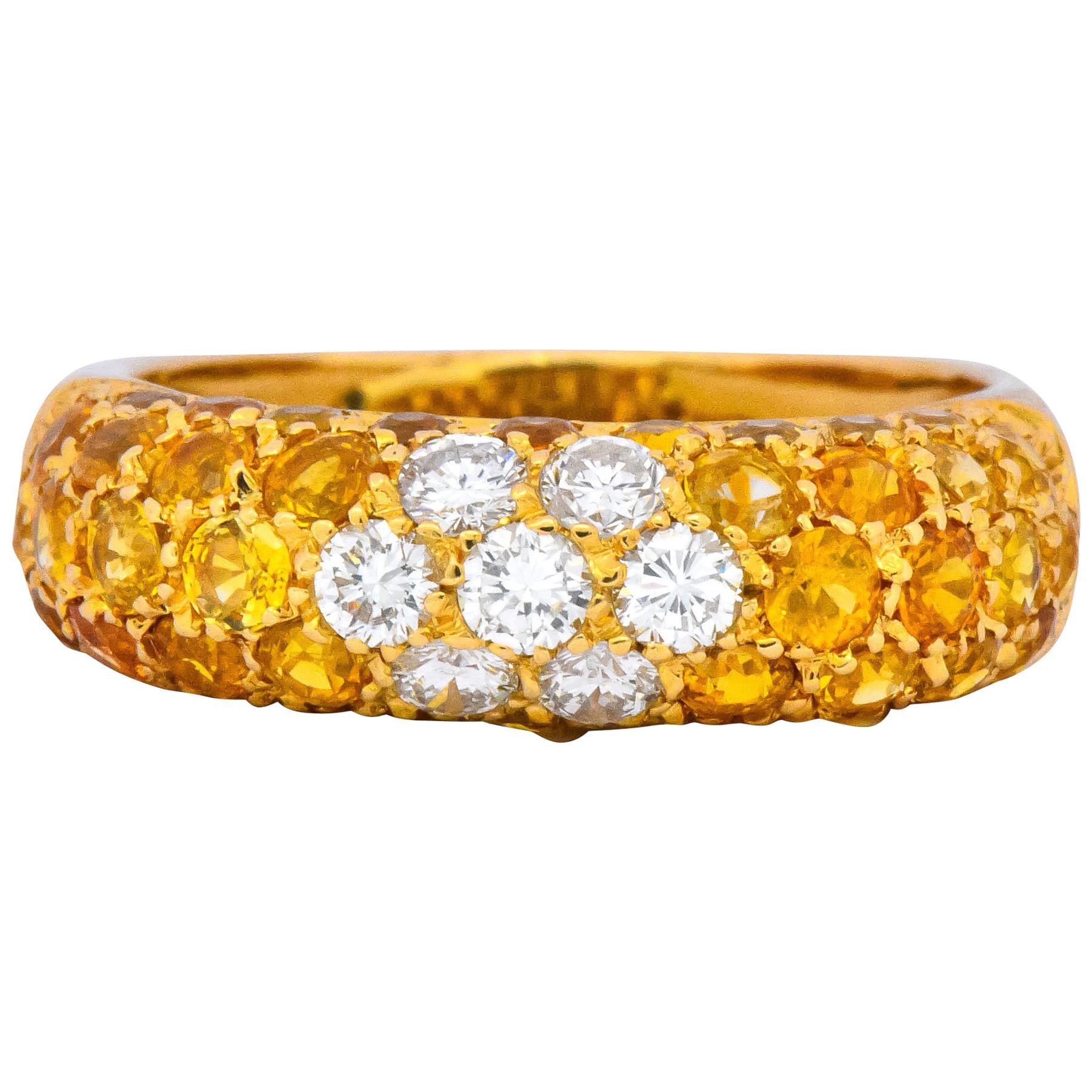 Contemporary Italian 3.85 Carat Diamond Yellow Sapphire 18 Karat Gold Ring