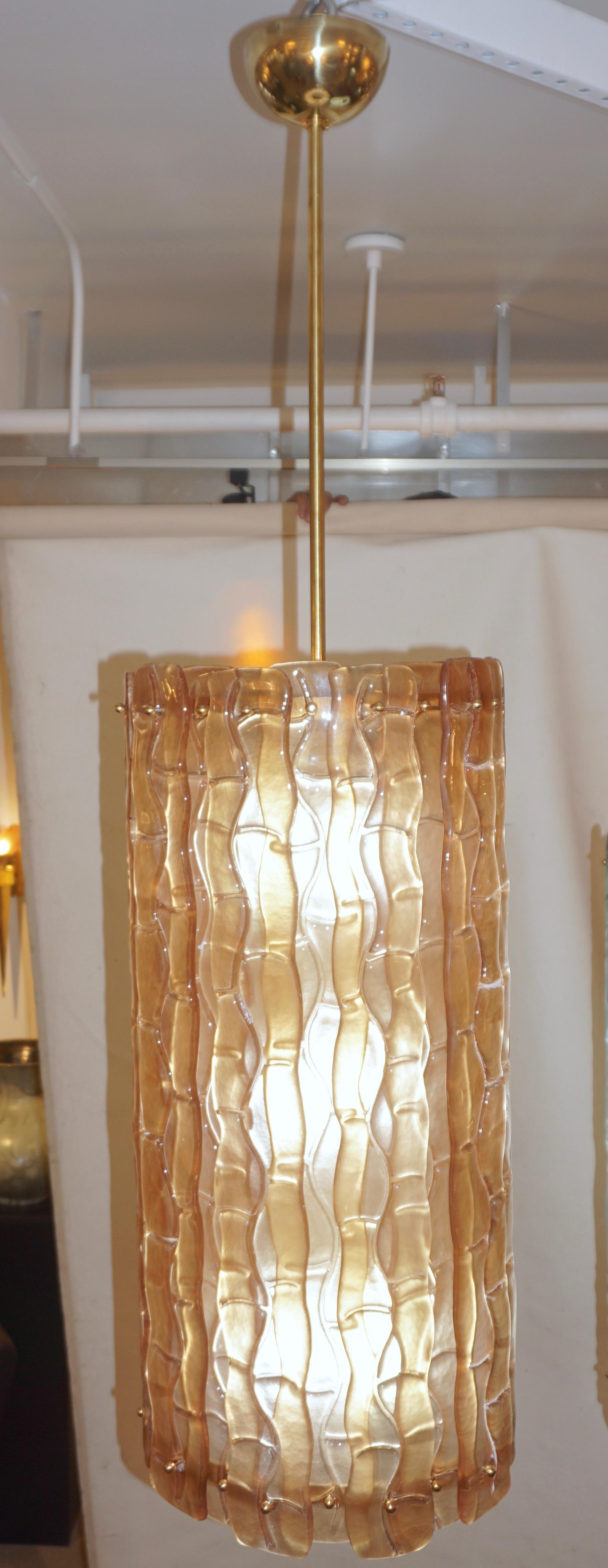 Contemporary Italian Amber Crystal Murano Glass Tall Brass Lantern / Chandelier 7
