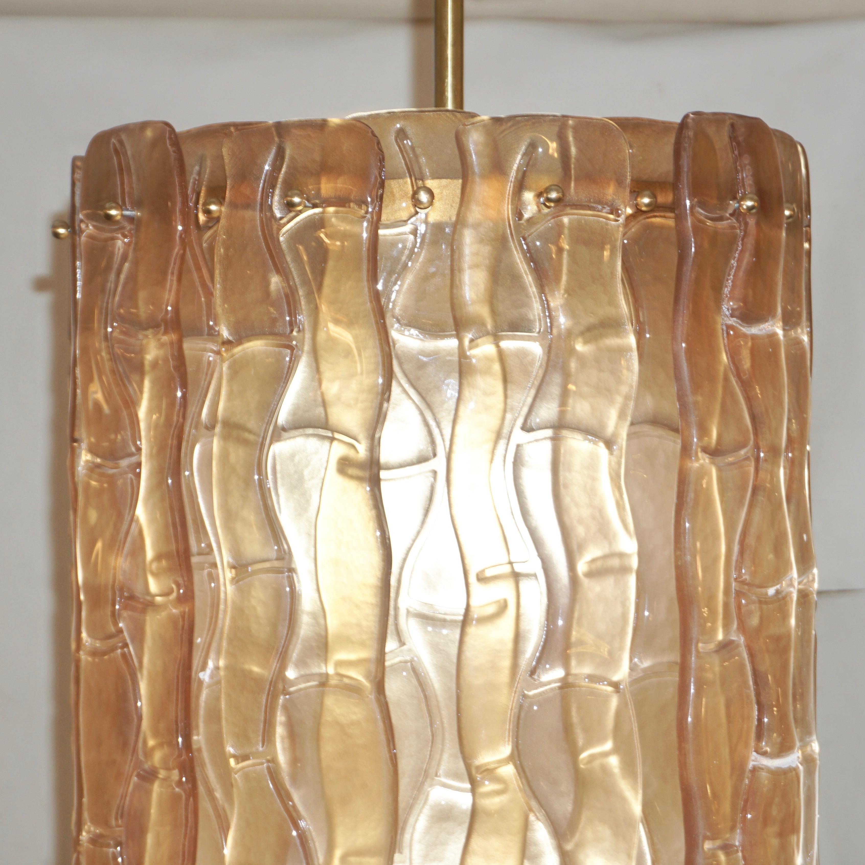 Contemporary Italian Amber Crystal Murano Glass Tall Brass Lantern / Chandelier 8