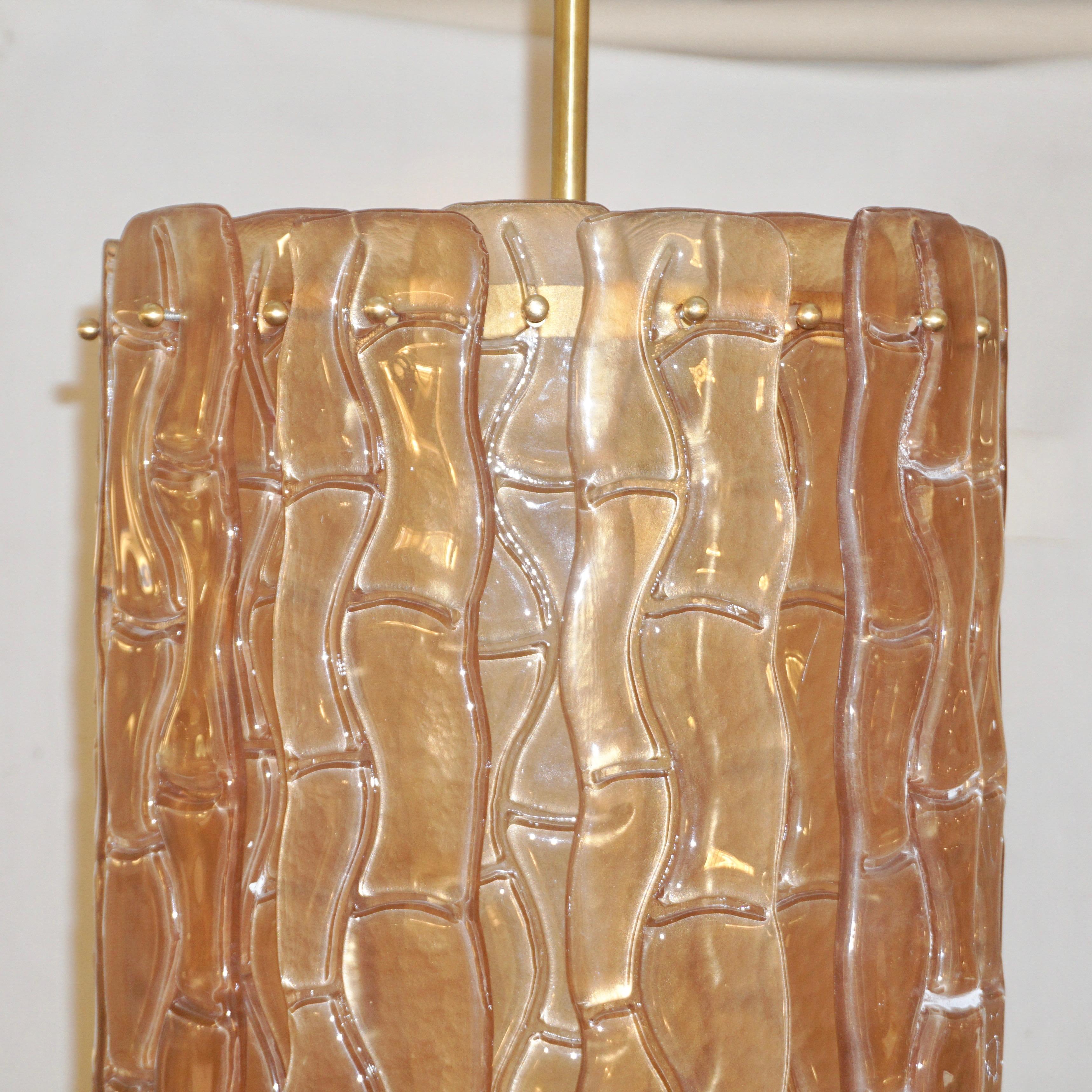 Contemporary Italian Amber Crystal Murano Glass Tall Brass Lantern / Chandelier 9
