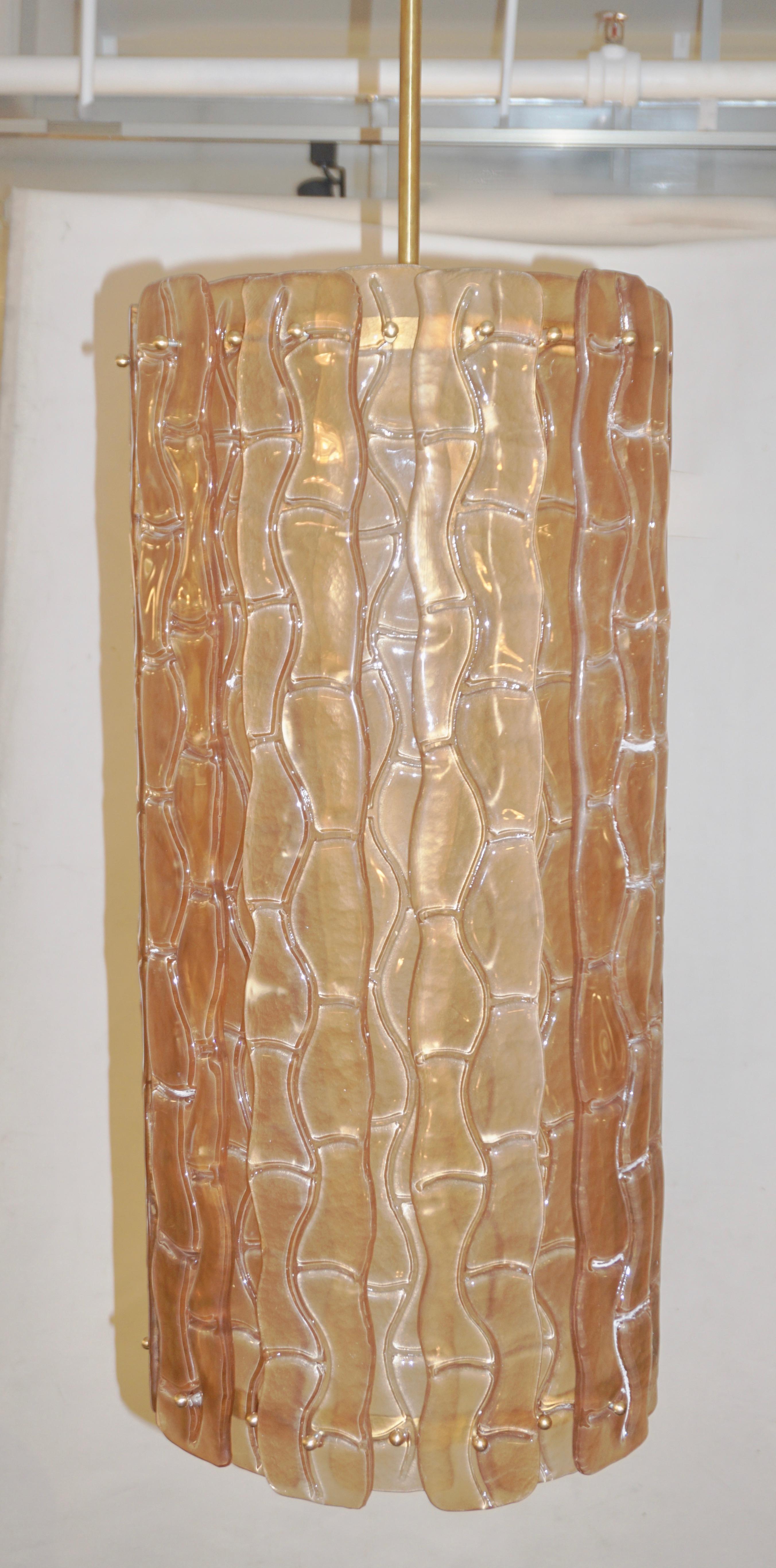 Contemporary Italian Amber Crystal Murano Glass Tall Brass Lantern / Chandelier 10