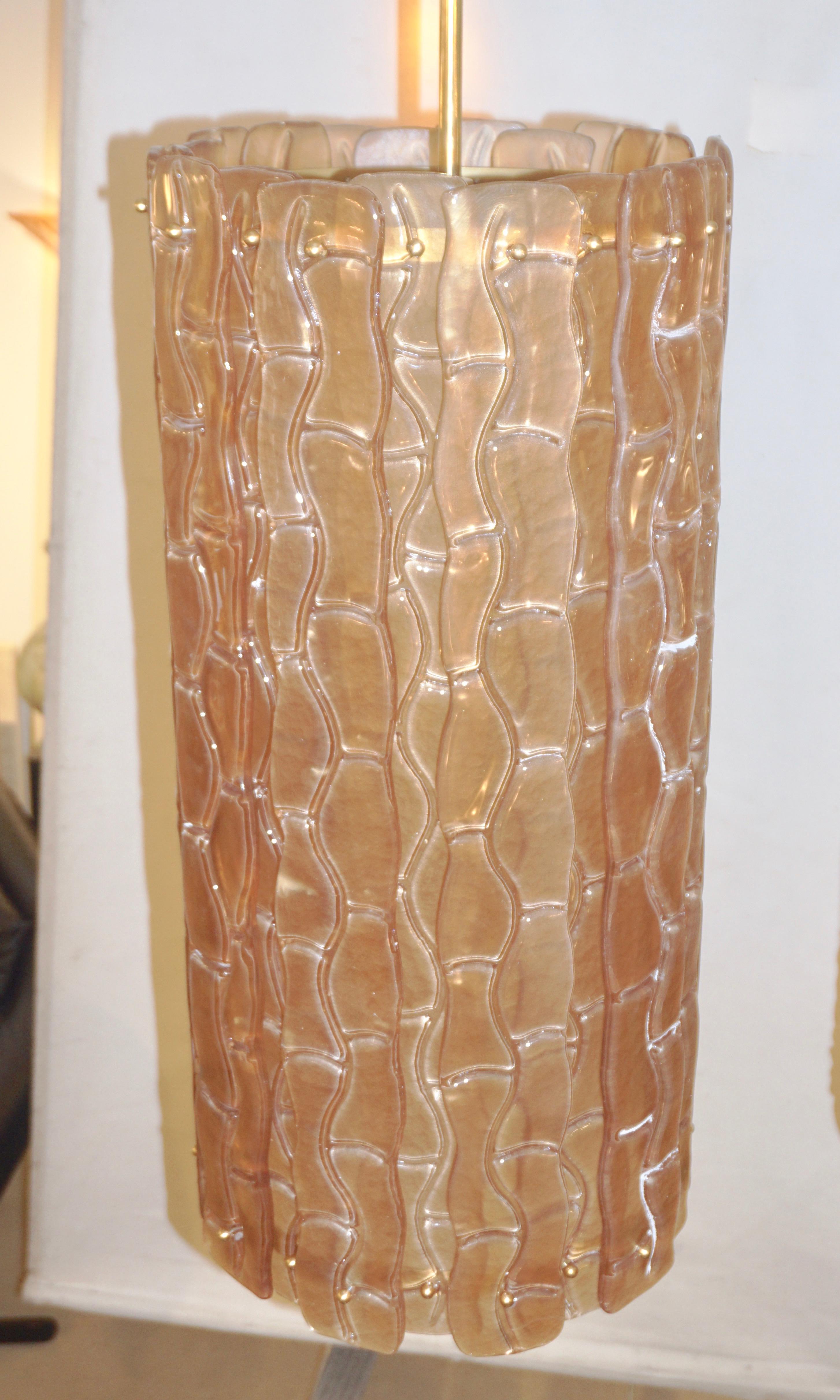 Contemporary Italian Amber Crystal Murano Glass Tall Brass Lantern / Chandelier 11