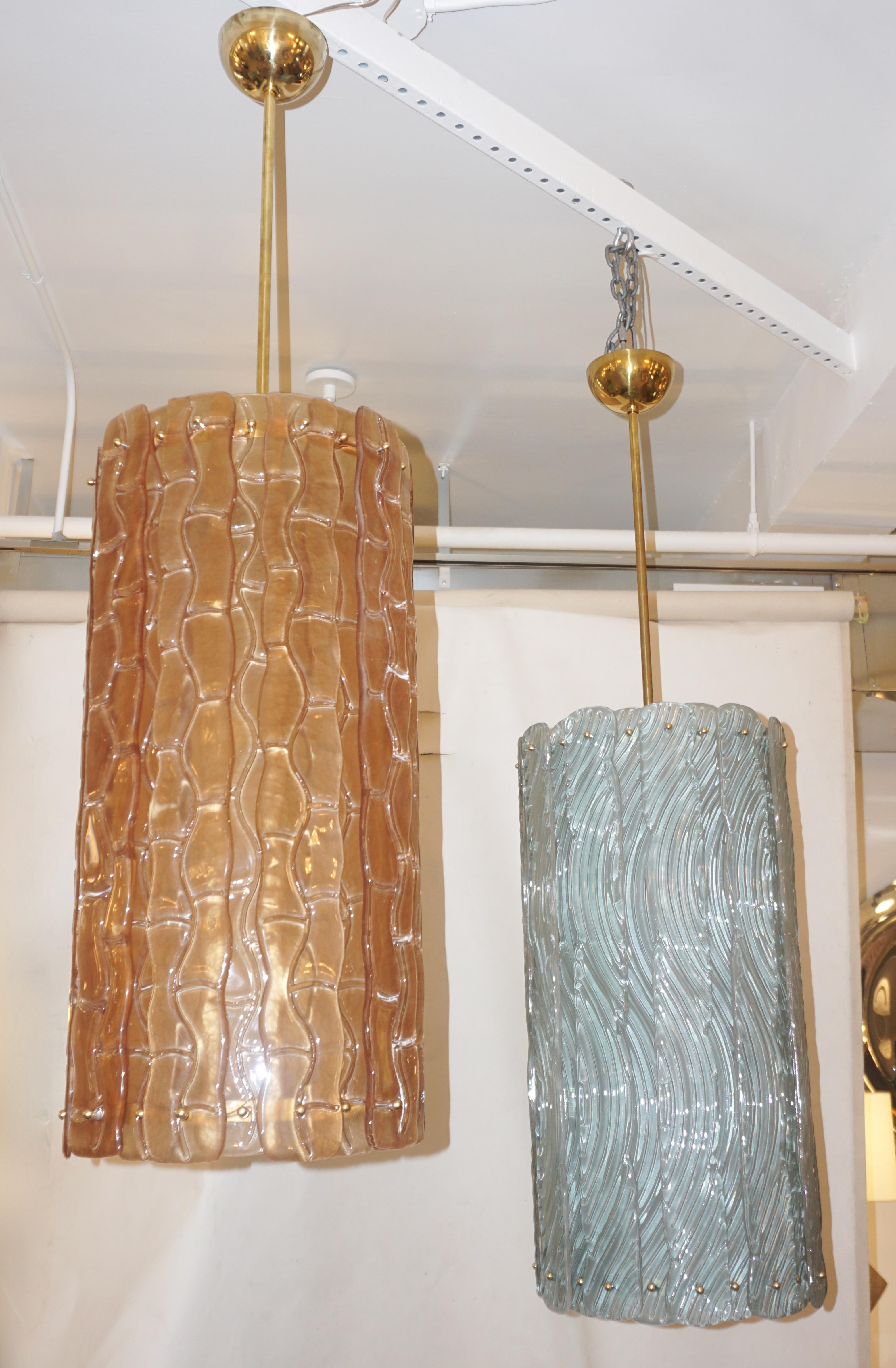 Contemporary Italian Amber Crystal Murano Glass Tall Brass Lantern / Chandelier 6