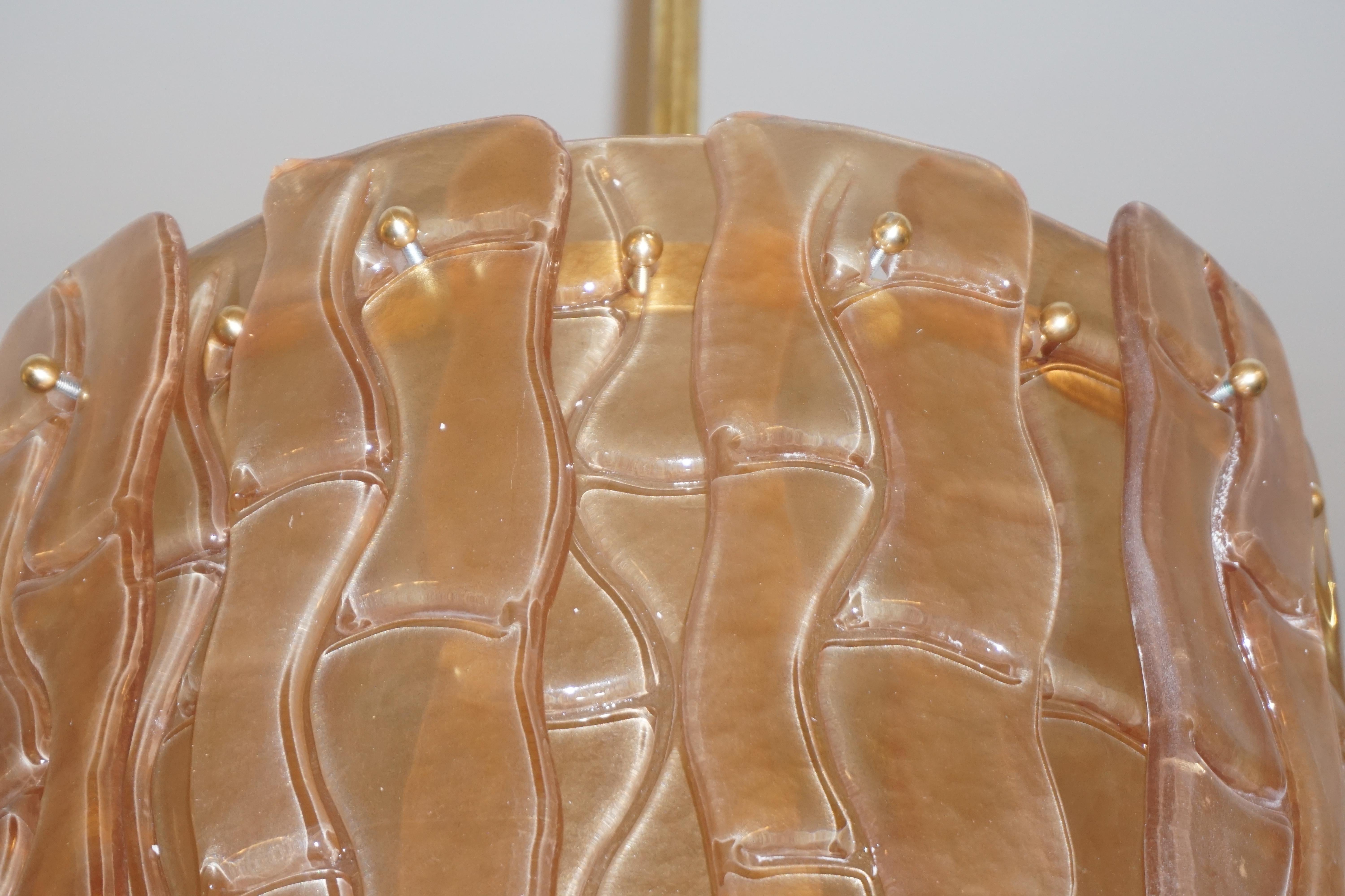 Contemporary Italian Amber Crystal Murano Glass Tall Brass Lantern / Chandelier 2