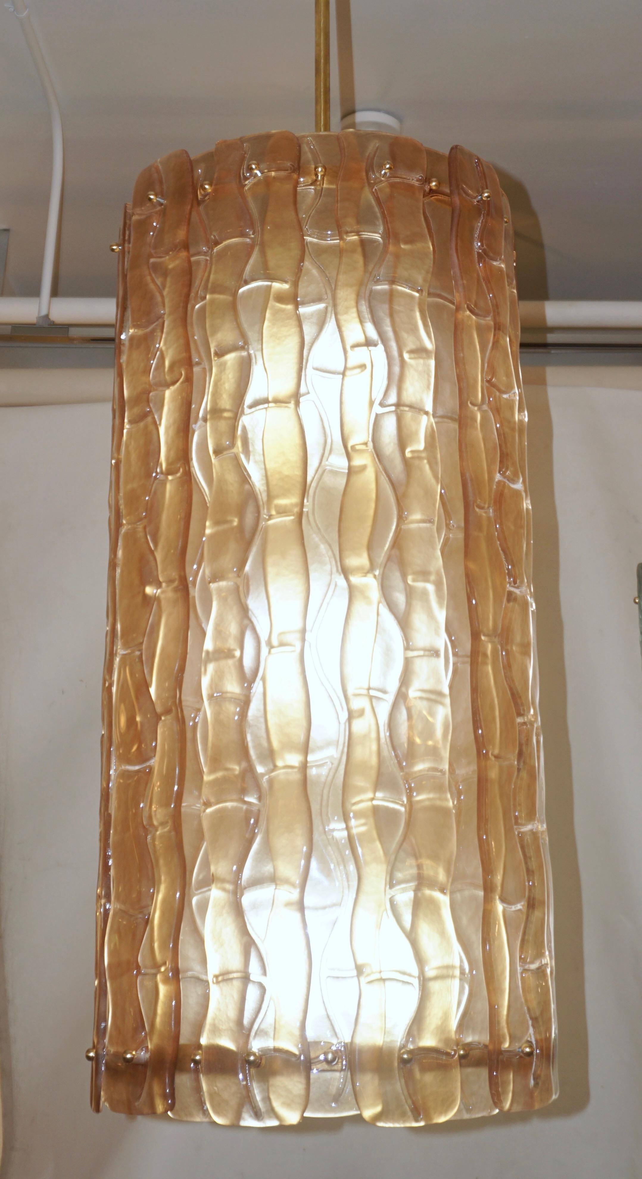 Contemporary Italian Amber Crystal Murano Glass Tall Brass Lantern / Chandelier 3