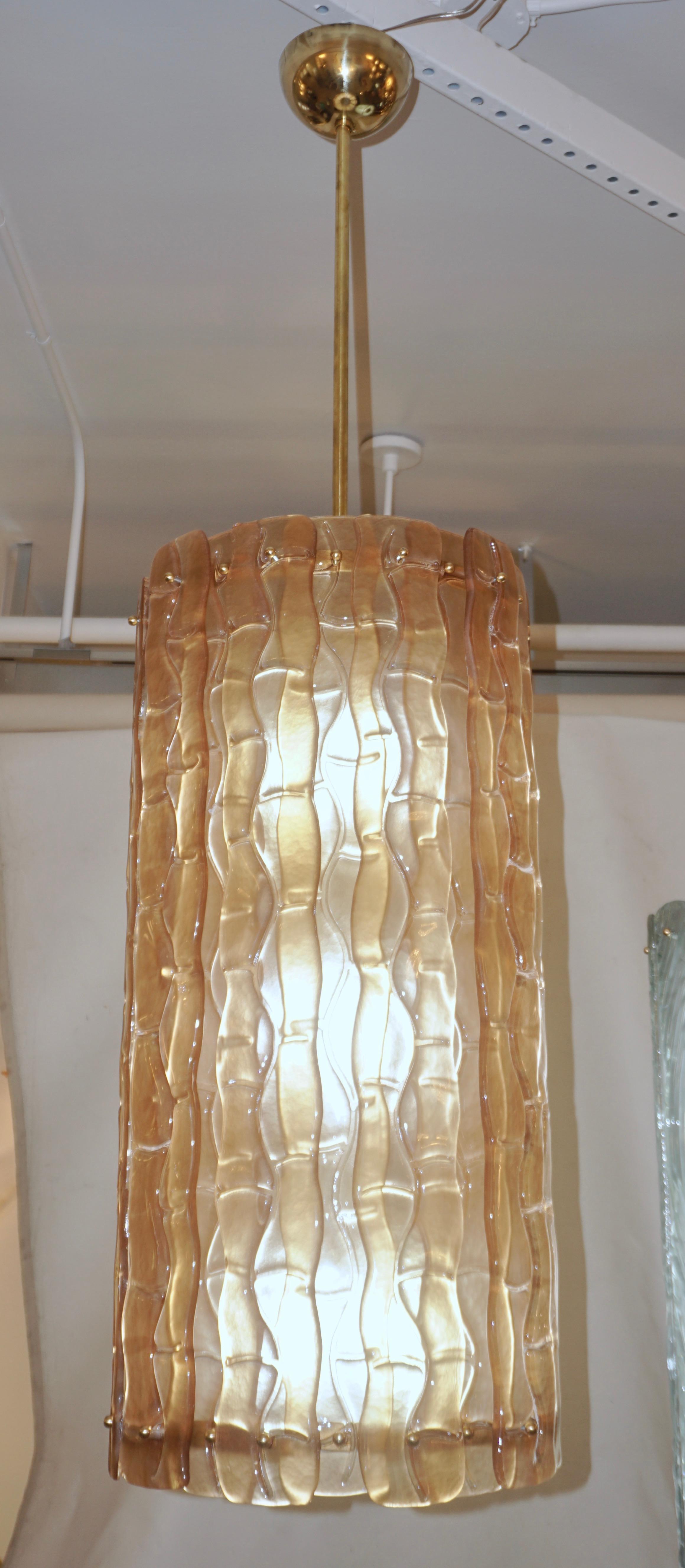 Contemporary Italian Amber Crystal Murano Glass Tall Brass Lantern / Chandelier 5