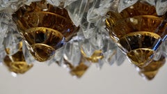 Contemporary Italian Amber Gold and Clear Glass Oval Silver Flush/Chandelier